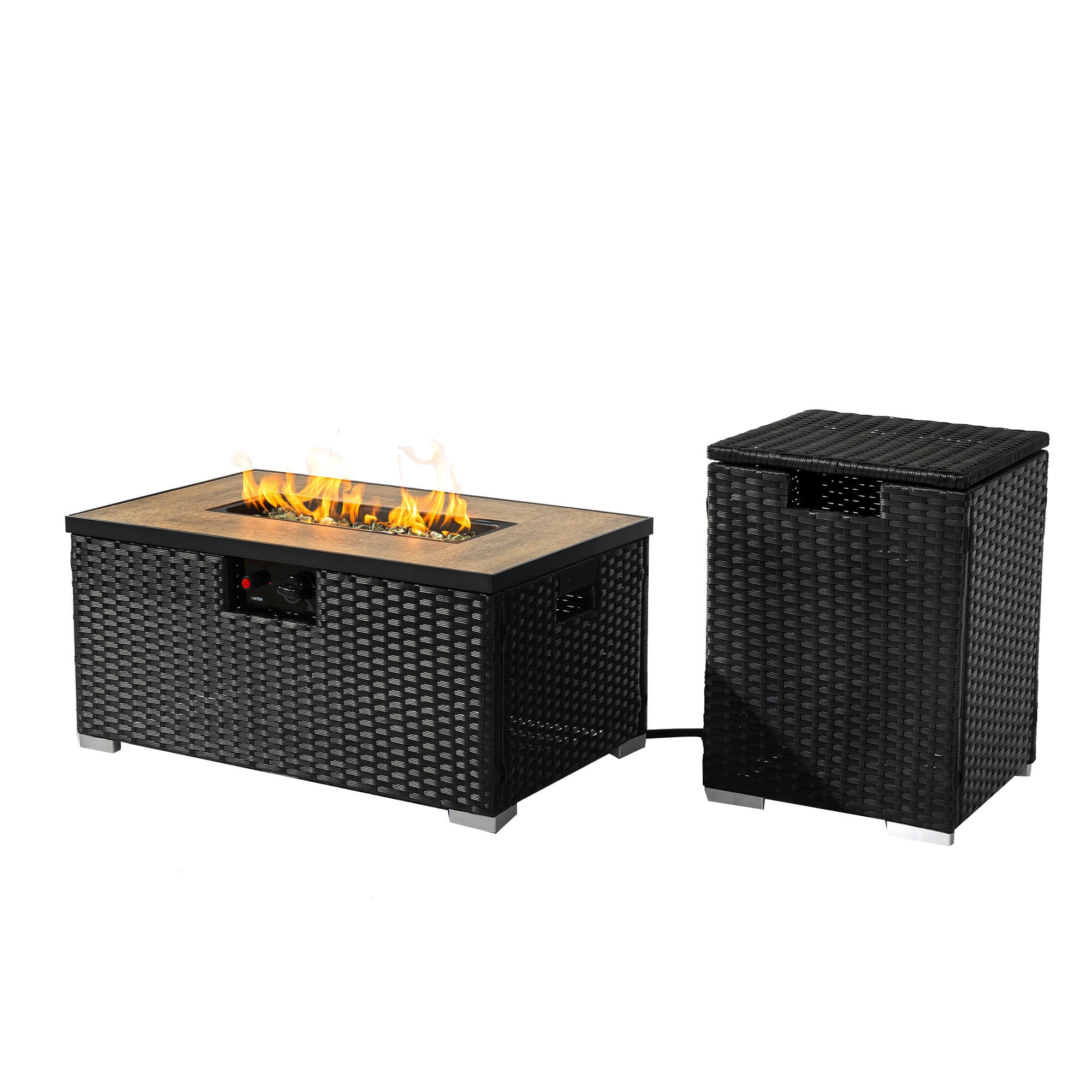 Bybafun YA6400141 31.5-in W 50000 Maximum BTUs Wicker Rectangle Liquid propane Fire pit table