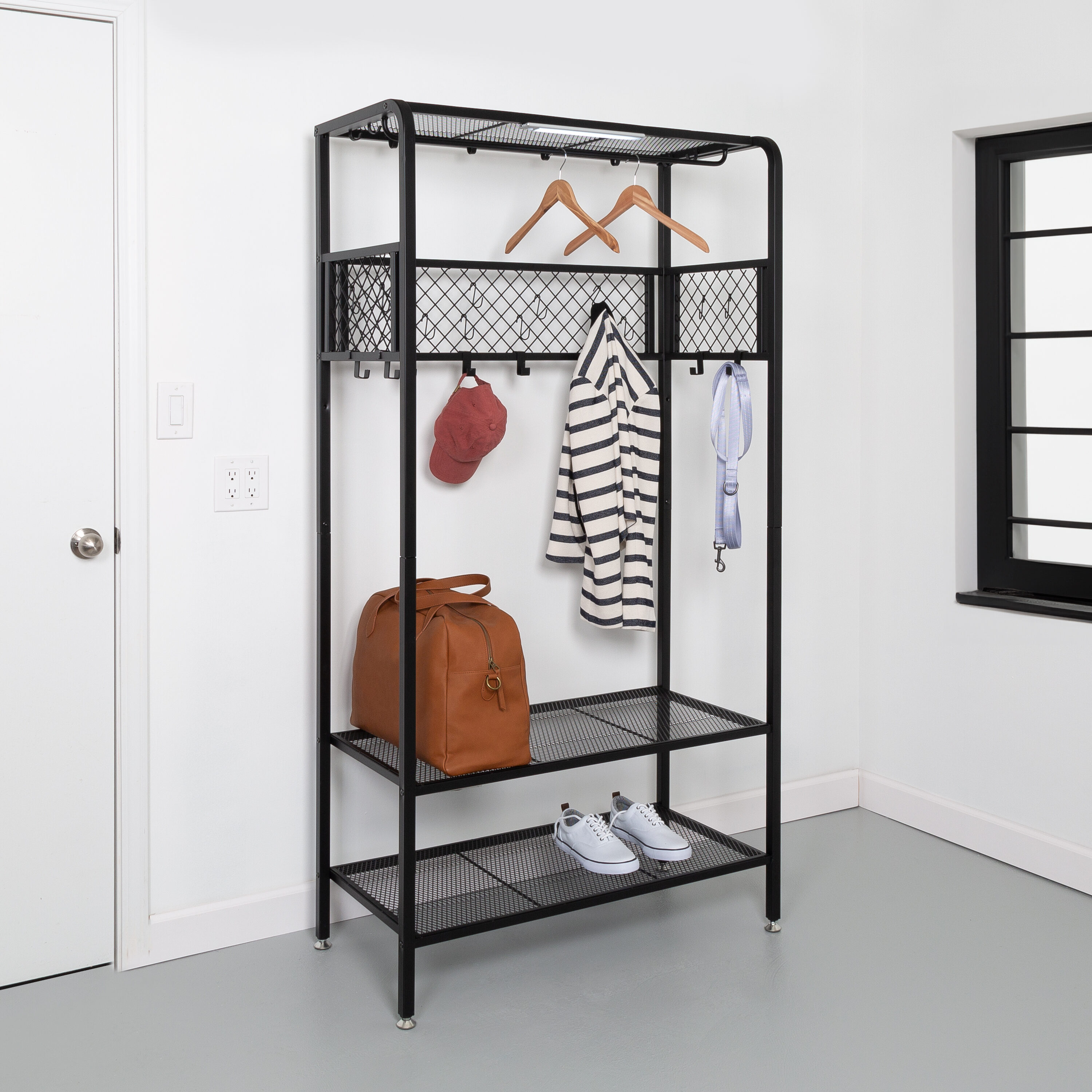 Freestanding Closet Organizer with 6 Shelves and Hanging BarBlack