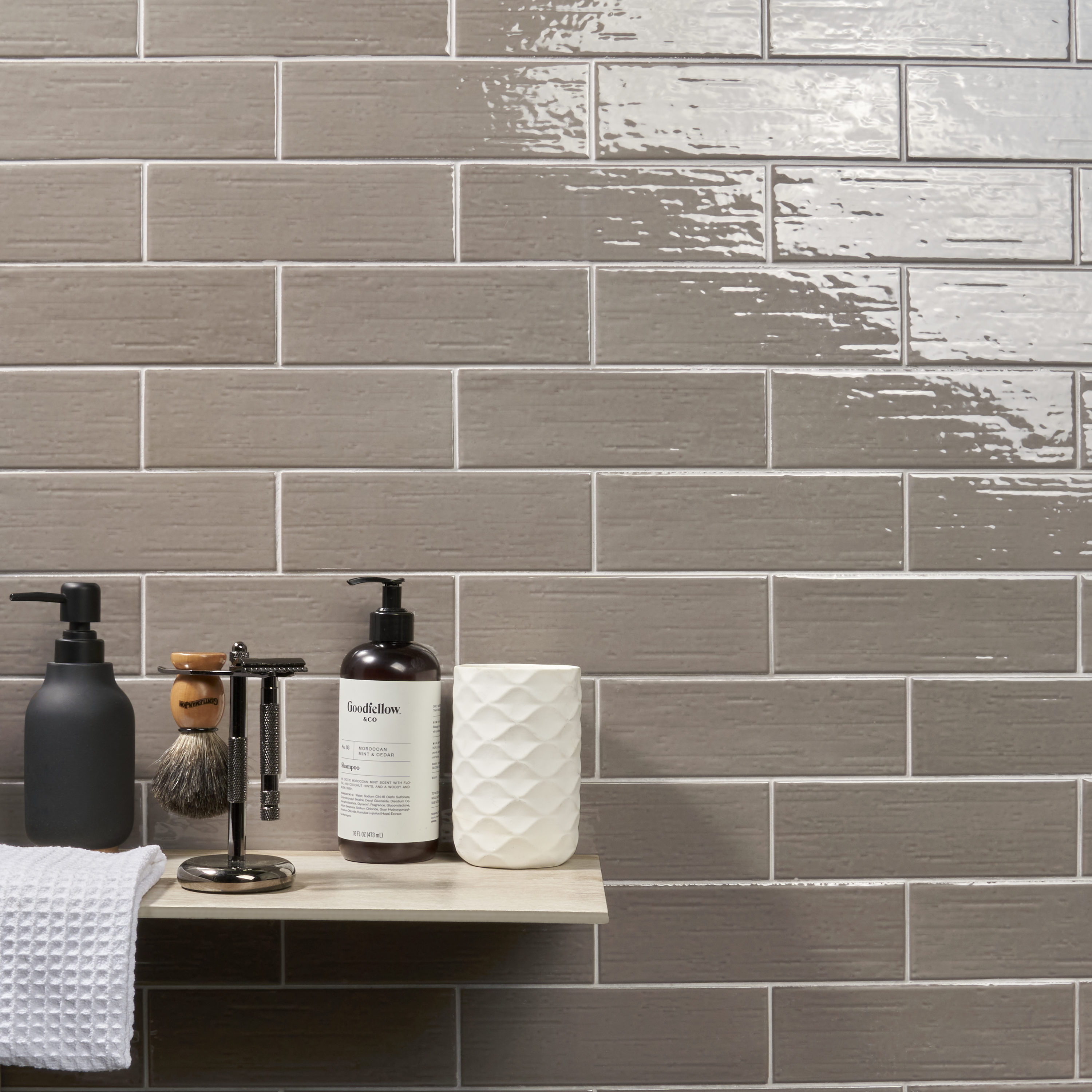 Hearth Collection Dark Gray Polished Porcelain Subway Tile 3" x 9"