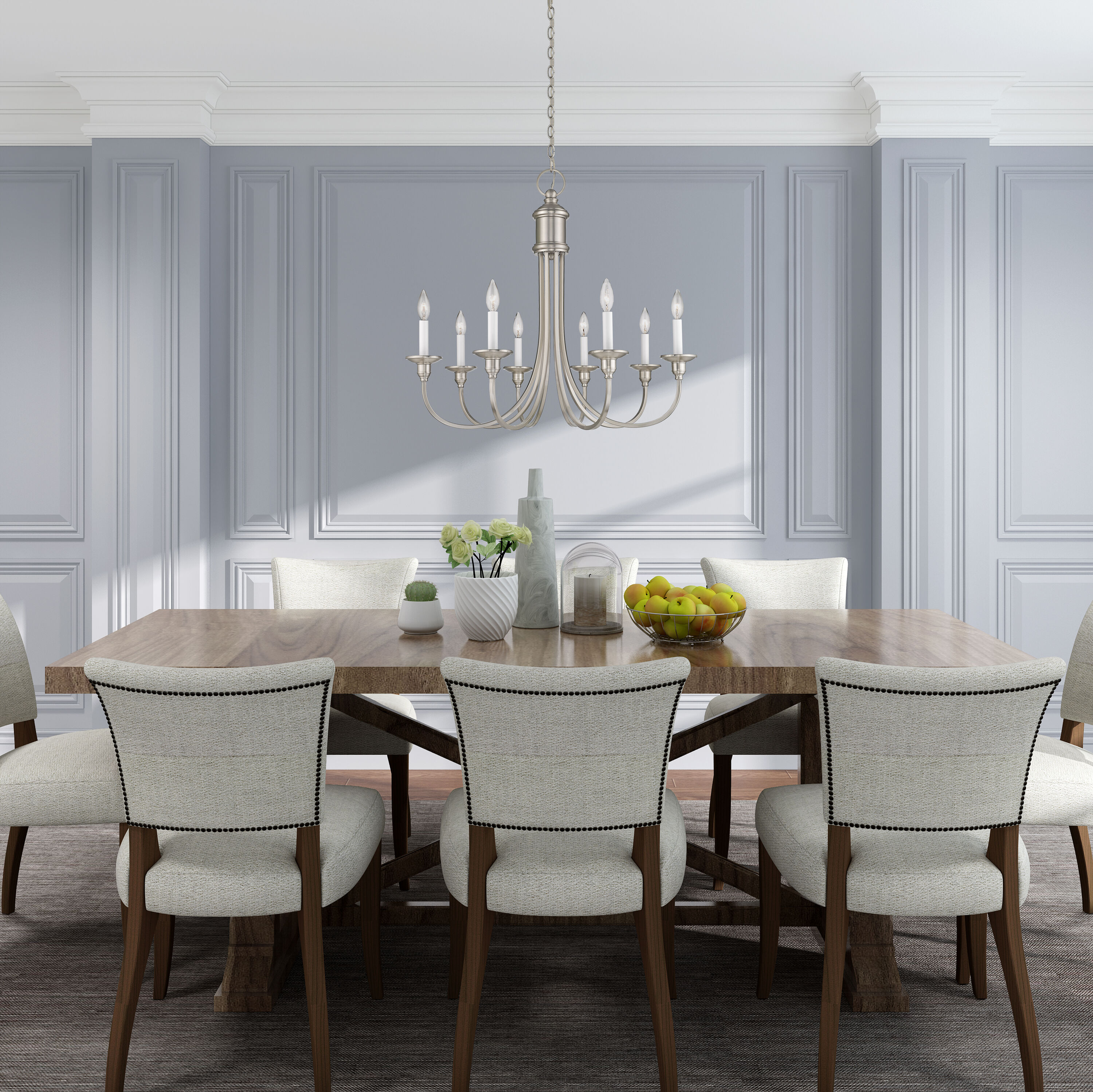 Elegant Brushed Nickel 8-Light Candelabra Chandelier