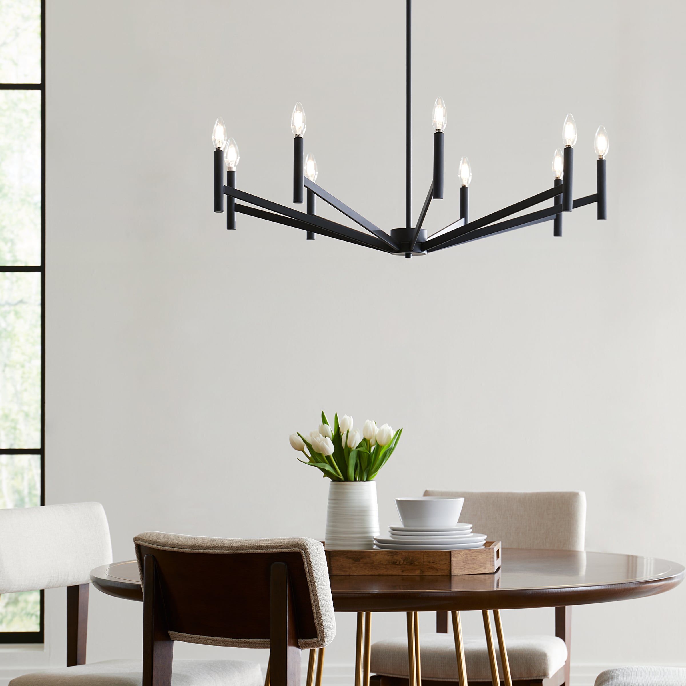 Generation Lighting 3124309-112 Vector 9 -Light Matte Black Modern/contemporary For Use in Dining Rooms, Foyers, Living Rooms Chandelier