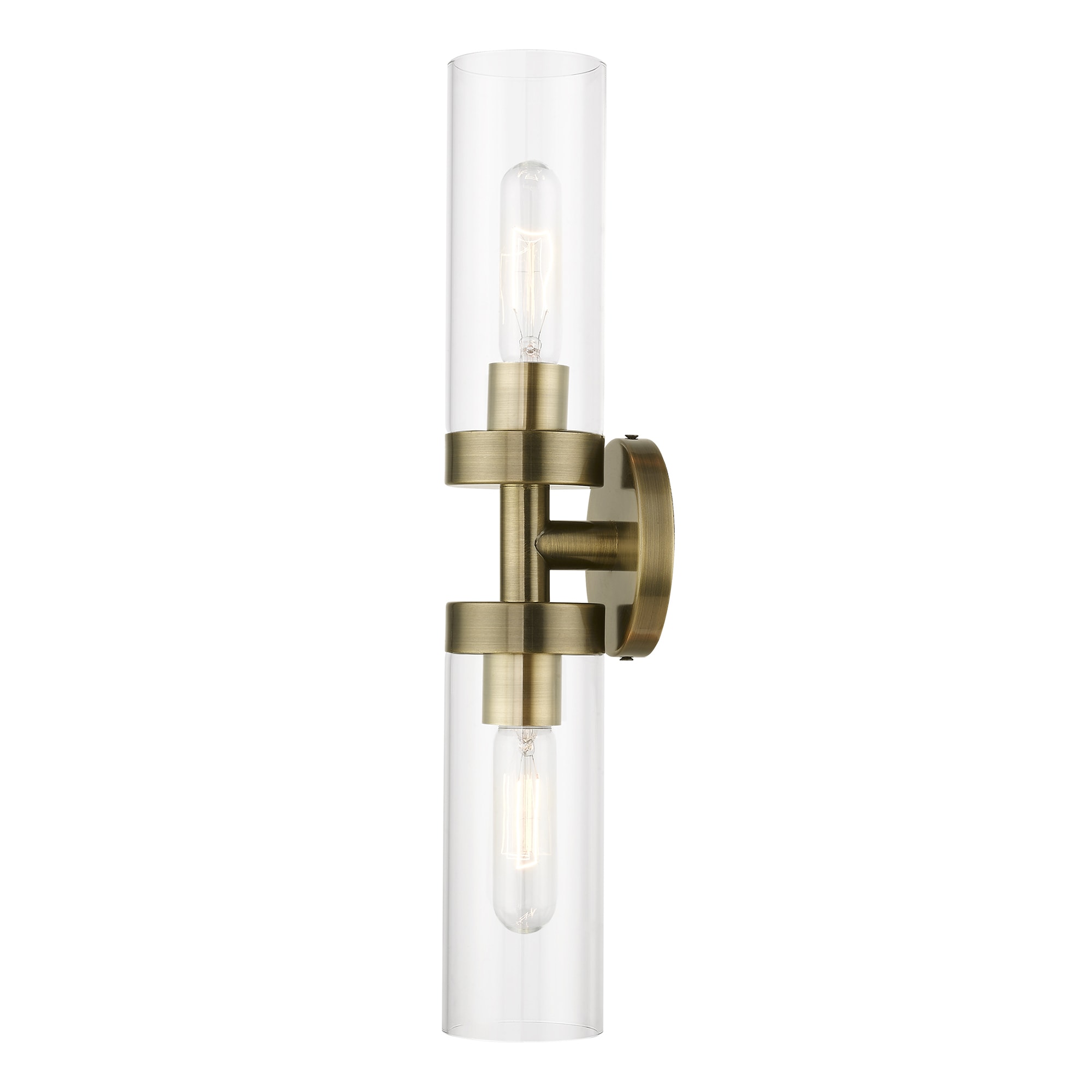 Antique Brass 2-Light Vanity Sconce with Clear Glass Shades