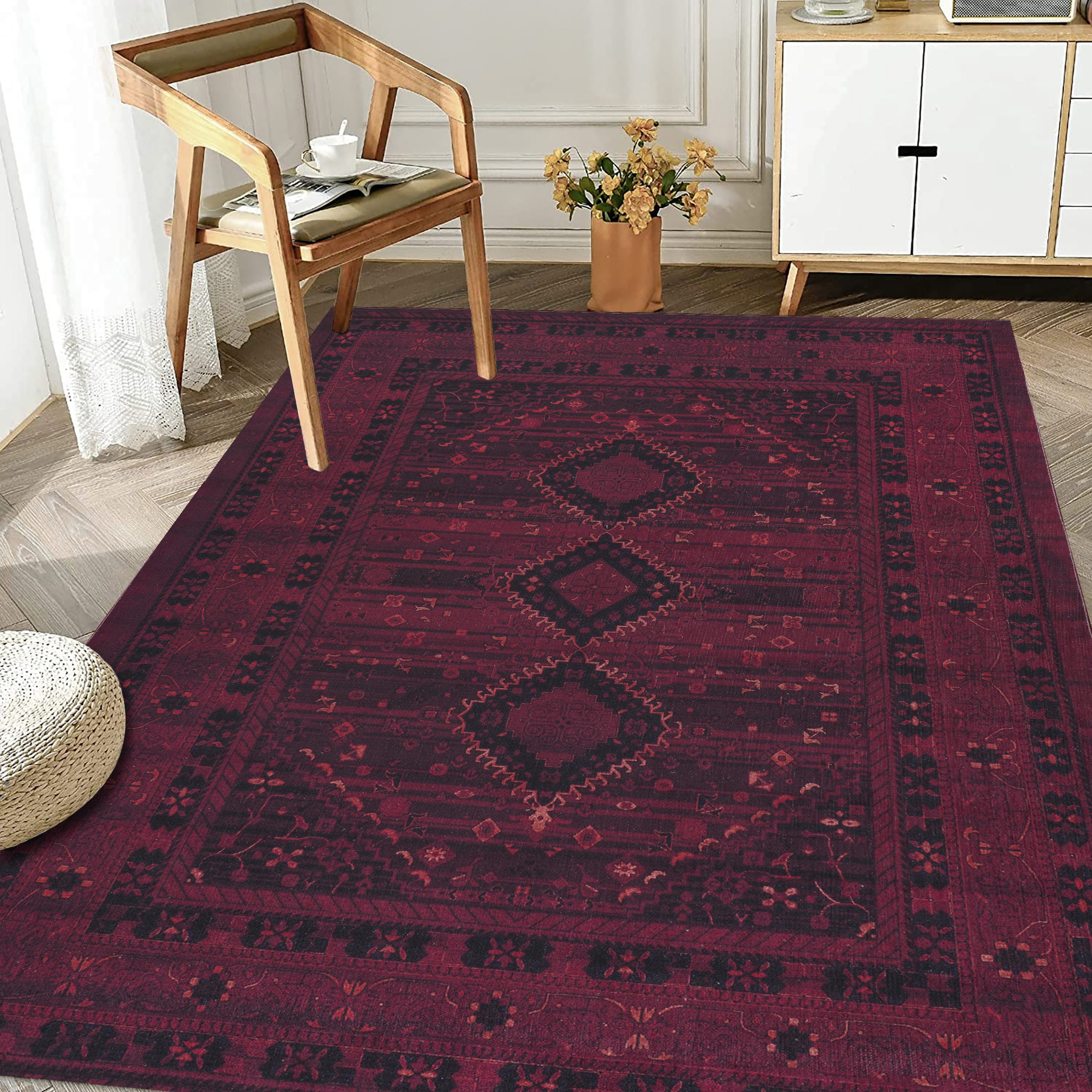 Playa Rug PLY-OLYM-4X6 4 x 6 (ft) Polyester Olympus-Red Rectangular Indoor Floral/Botanical Area rug