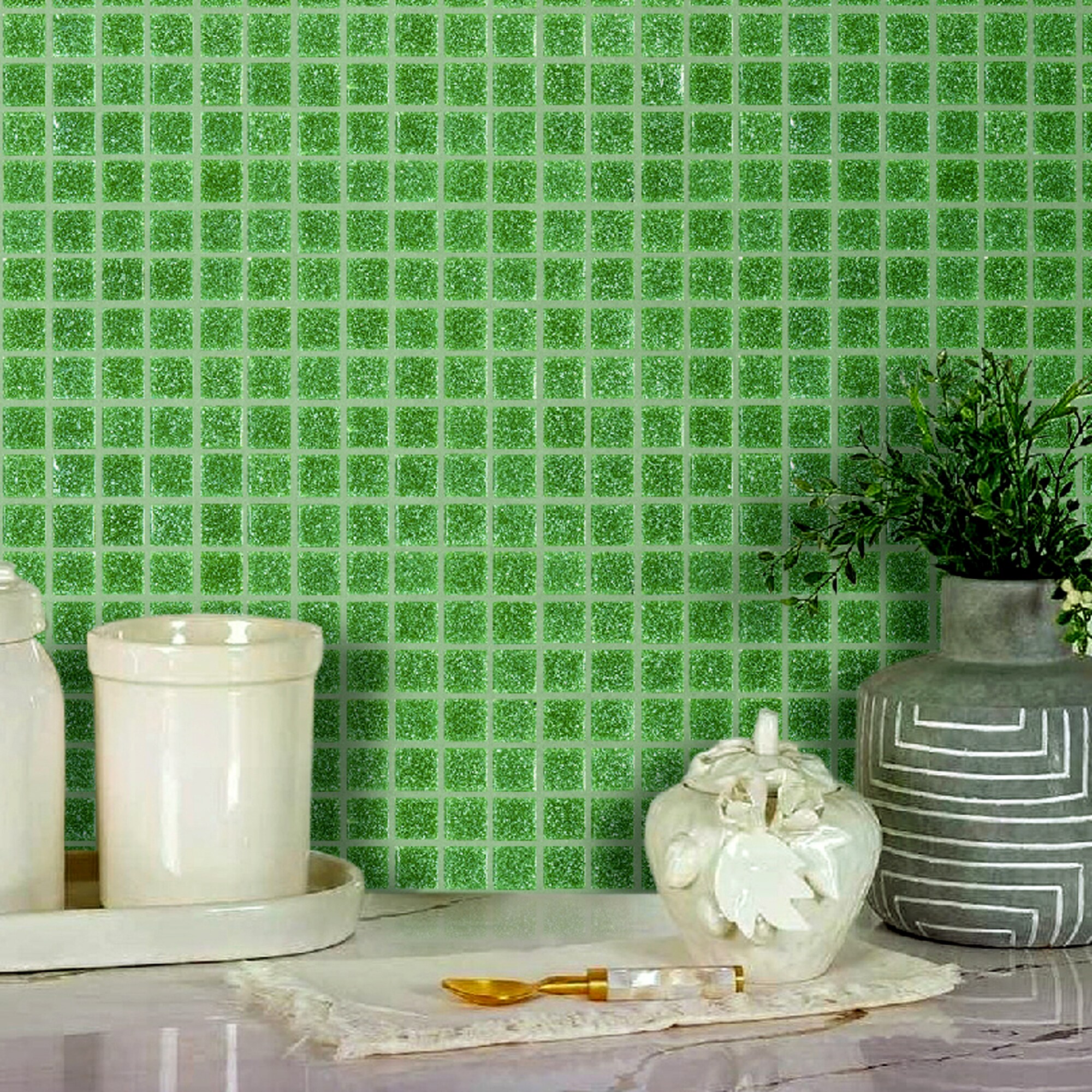 Apollo Tile Dune Sea Green 12-in x 12-in Glossy Glass Uniform Squares Floor and Wall Tile (20-sq. ft/ Carton)