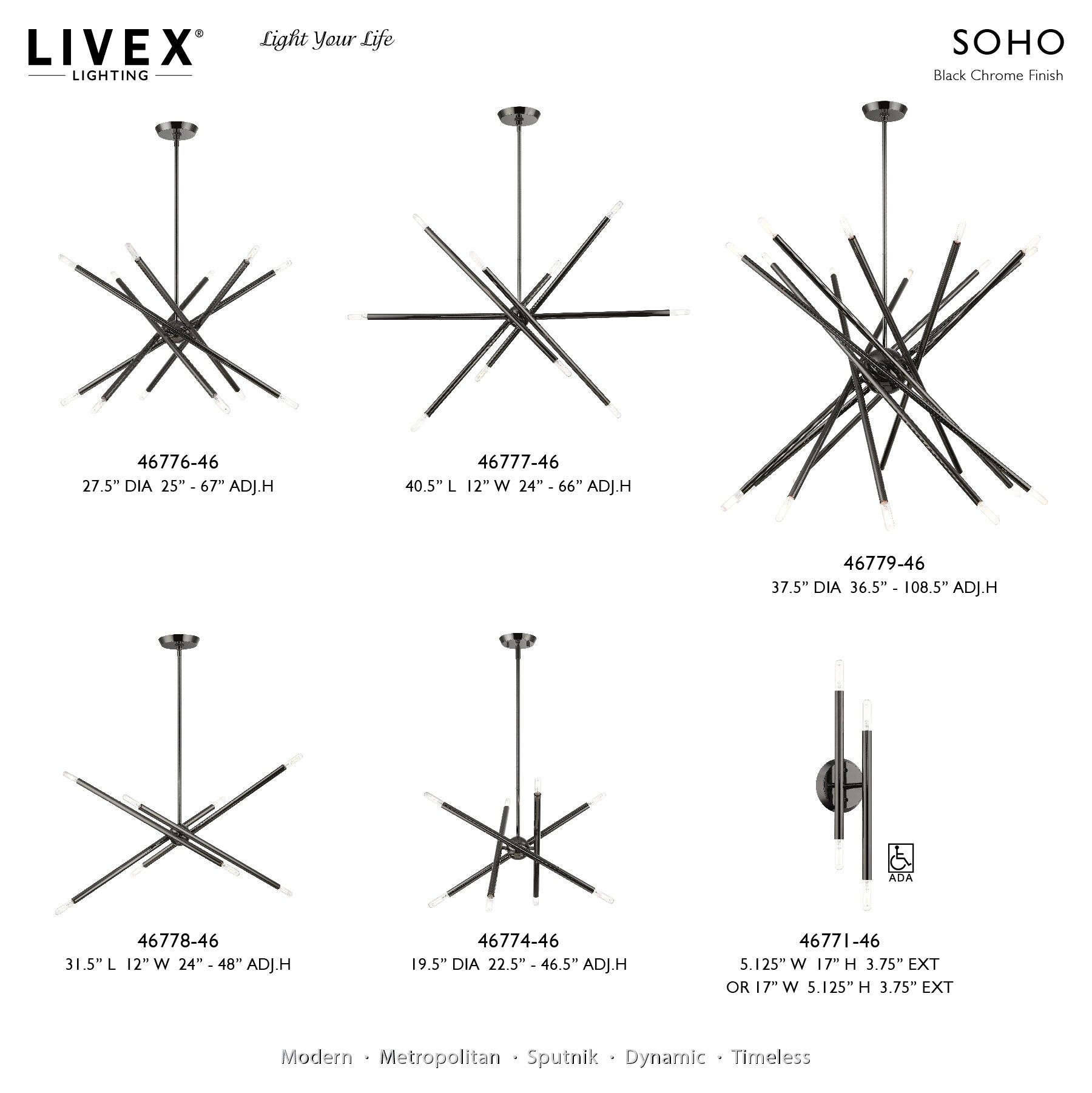 Soho Asymmetrical 12-Light Black Chrome Sputnik Chandelier