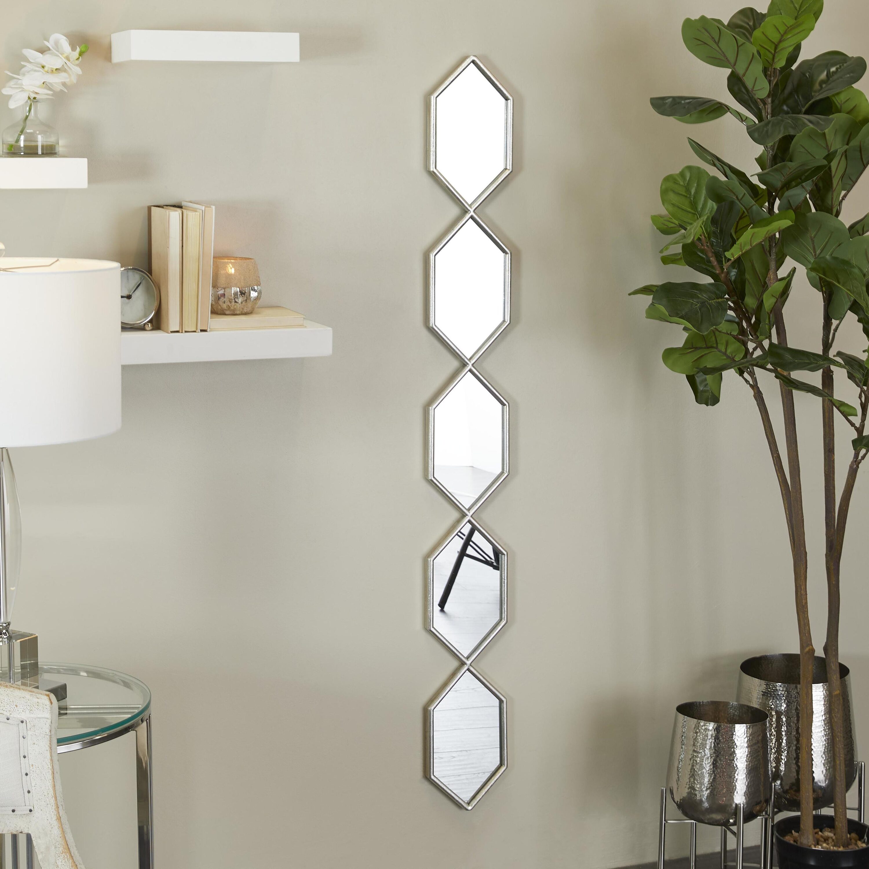Grayson Lane 28114 7-Inches W x 59.0-Inches H Hexagon Silver Trellis Pattern Framed Wall Mirror