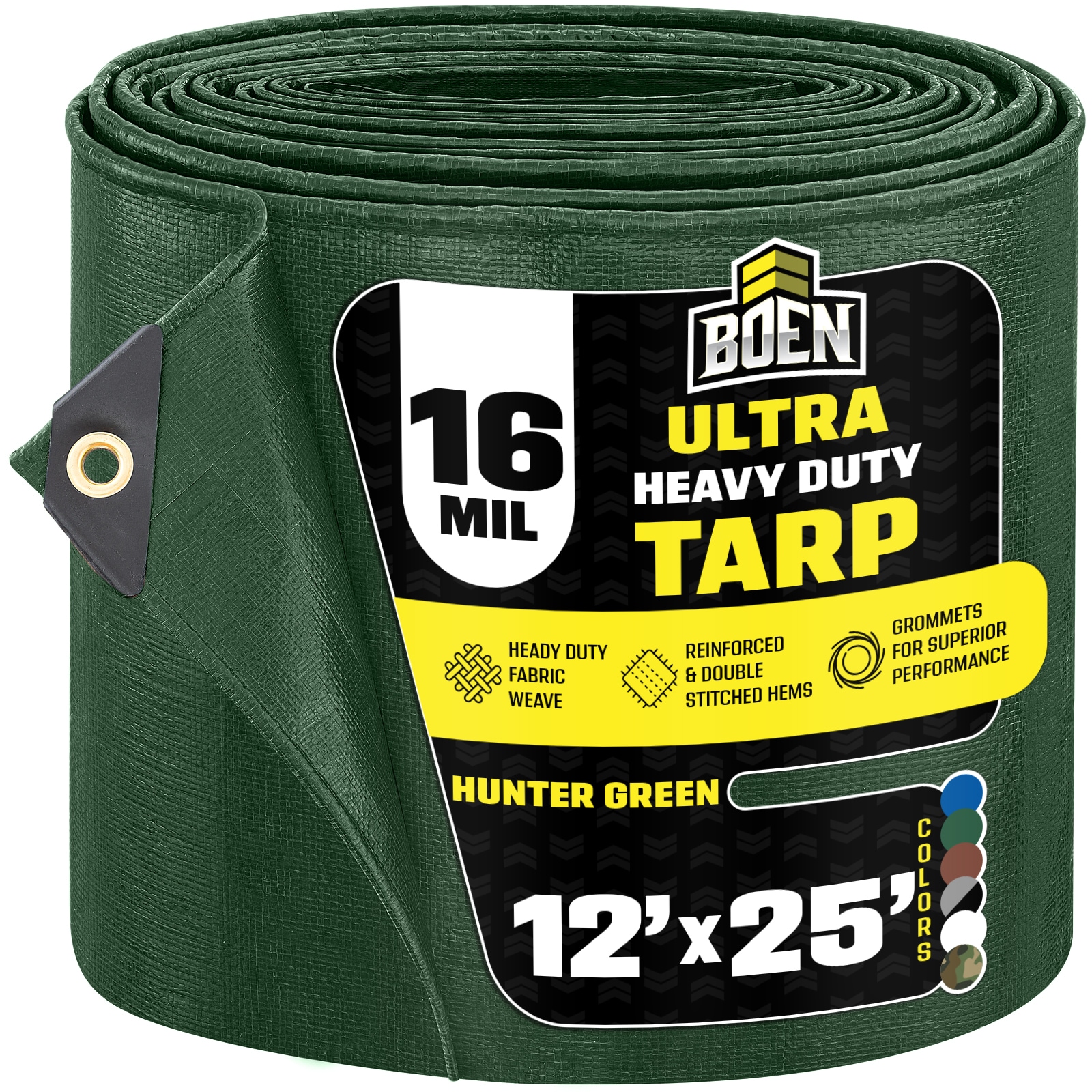 BOEN HGT-1225 12-ft x 25-ft Green Waterproof Commercial Polyethylene 16-mil Tarp