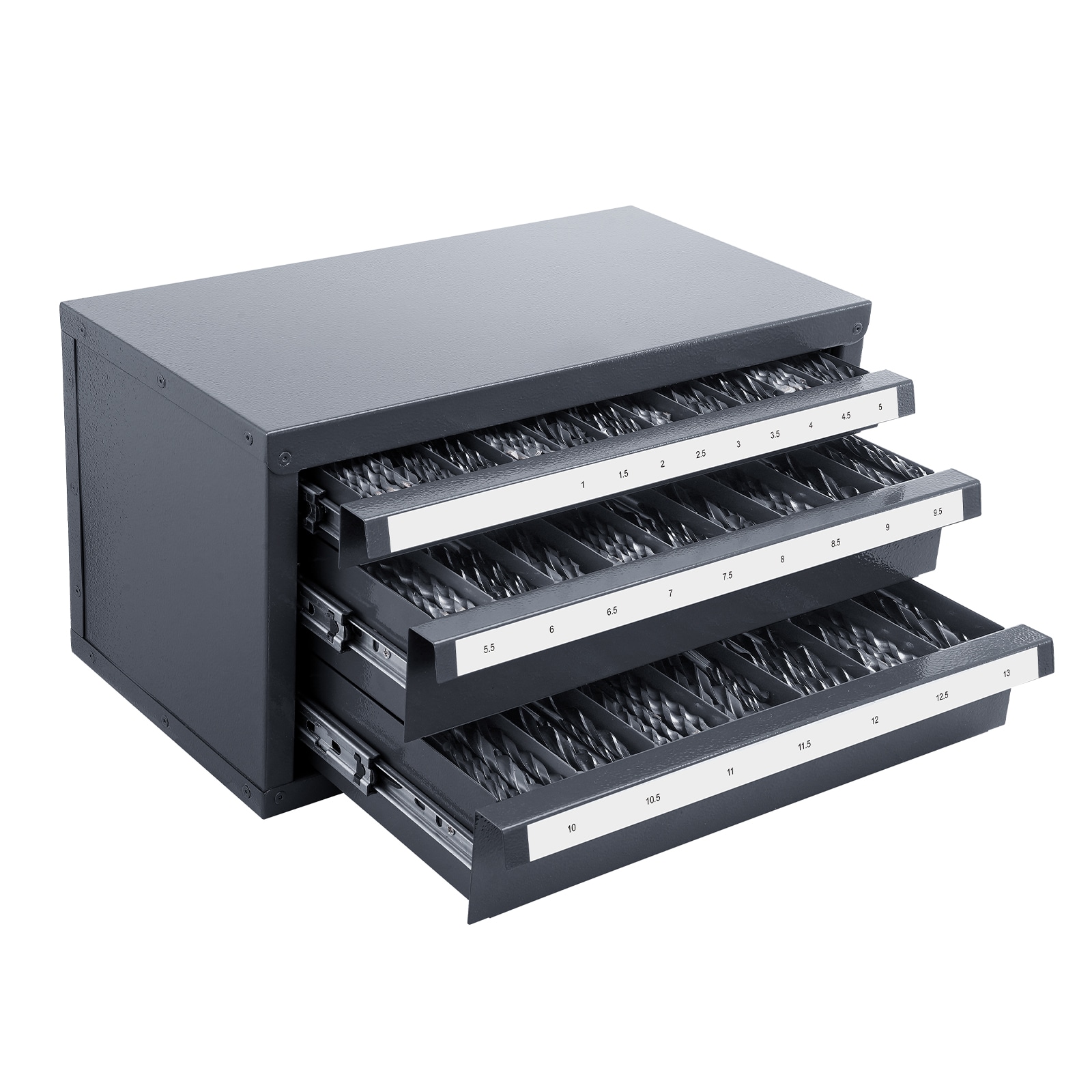 VEVOR 1mm-13mm Drill Bit Dispenser 14.8-in W x 7.9-in H x 7.9-in D 3-Drawer Steel Tool Chest (Black) #SCZTFPGJX1MM03342V0