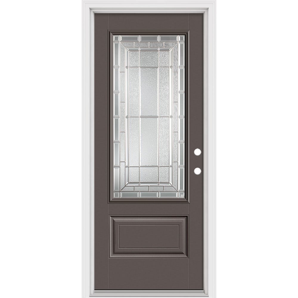 Masonite 631198 Sequence 32-in x 80-in x 4-9/16-in Fiberglass 3/4 lite Left-hand inswing Timber Gray Painted Prehung Front Door with Brickmould Insulating core