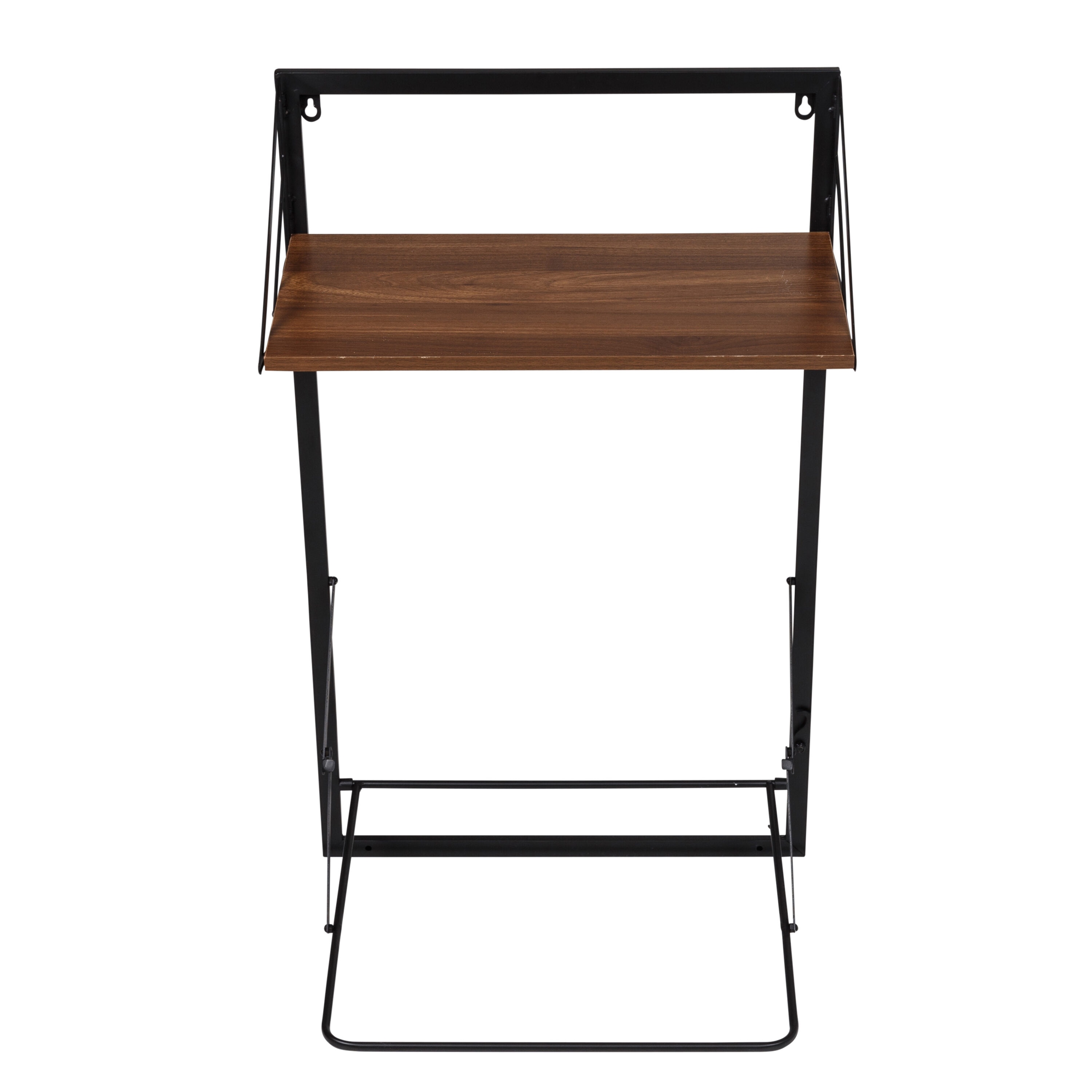 Black and Walnut Collapsible Wall-Mounted Laundry Hamper with Shelf