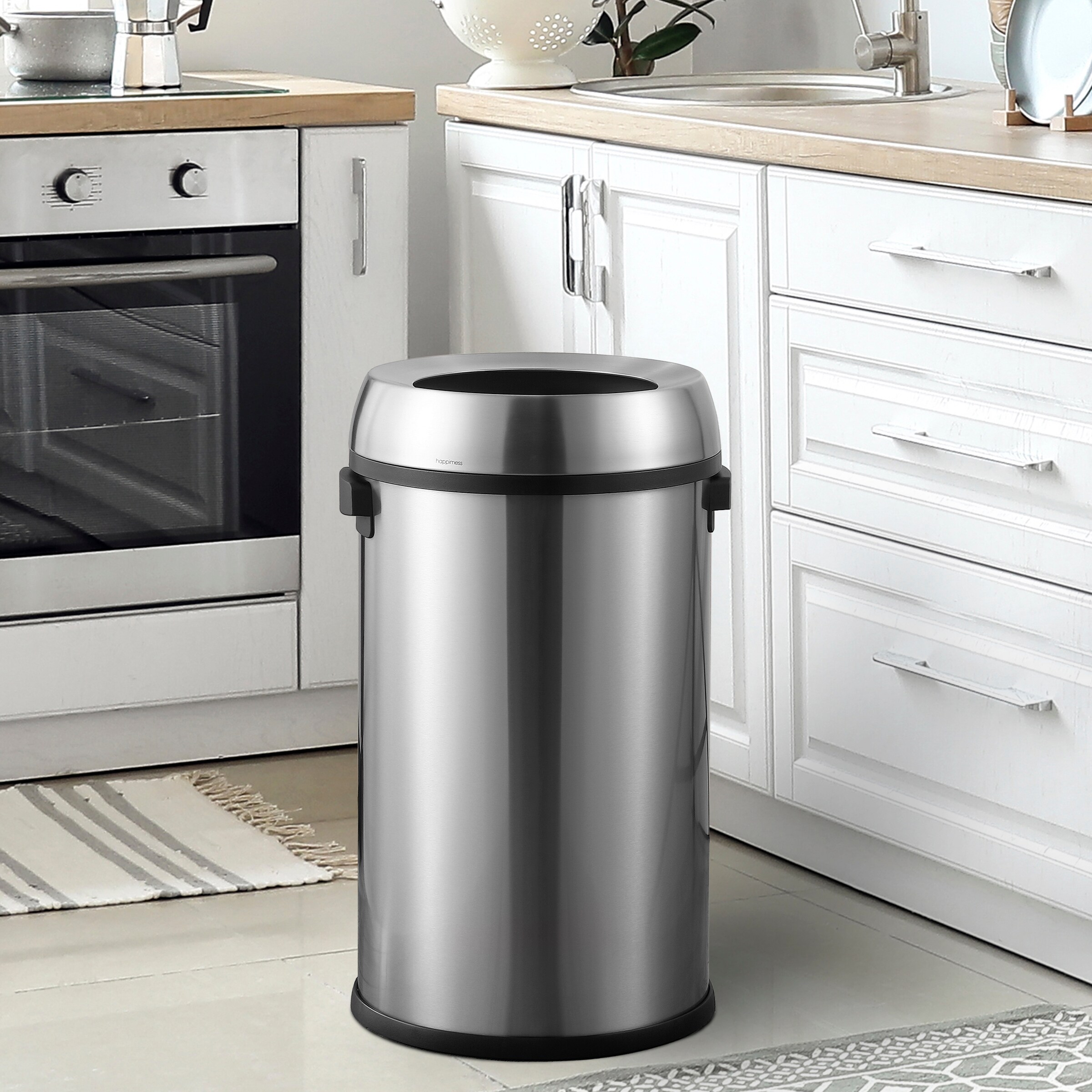 happimess 17.2-Gallon Chrome Steel Indoor Kitchen Lidless Trash Can in ...