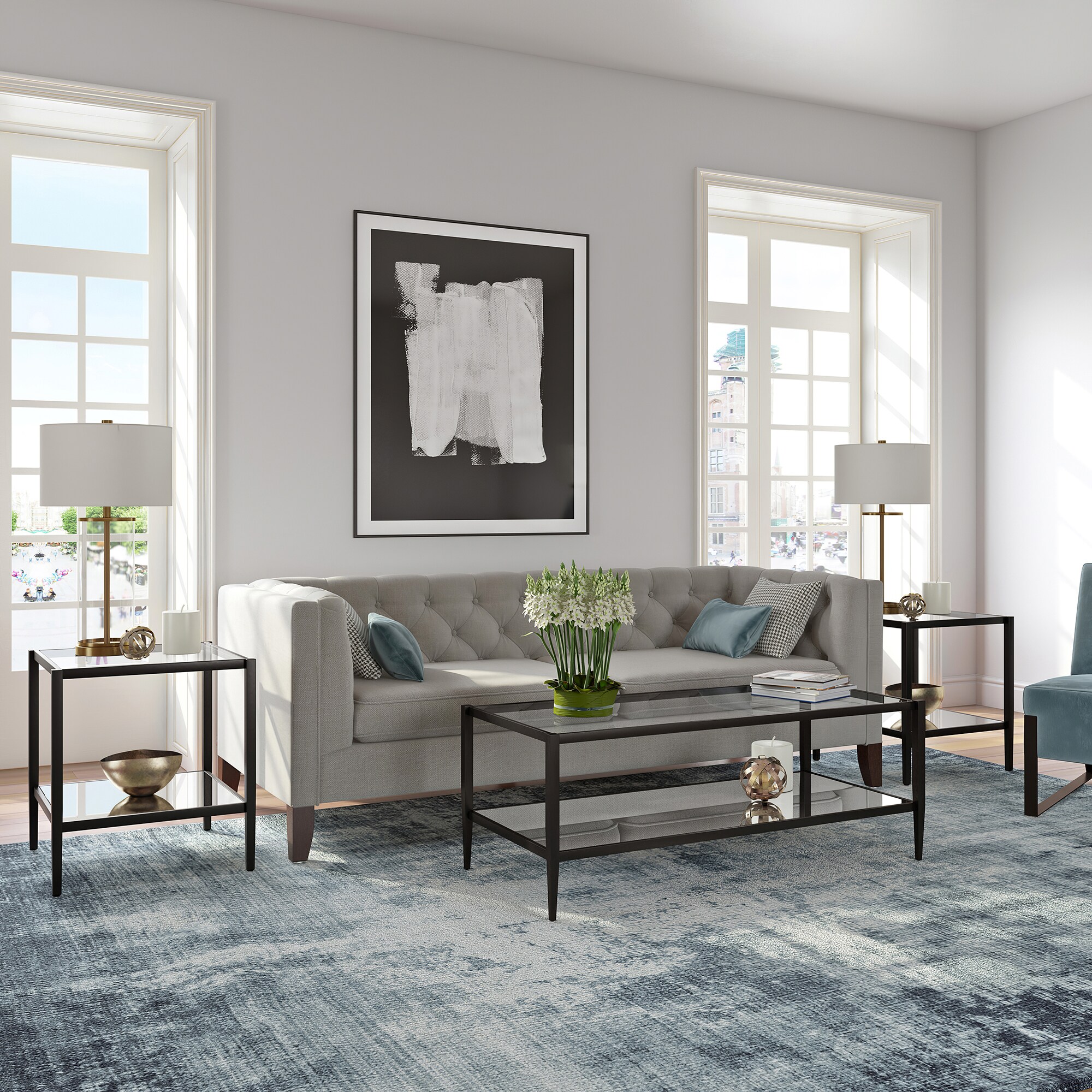 Hailey Home Hera 20-in W x 22-in H Blackened Bronze Glass Modern End Table  Assembly Required