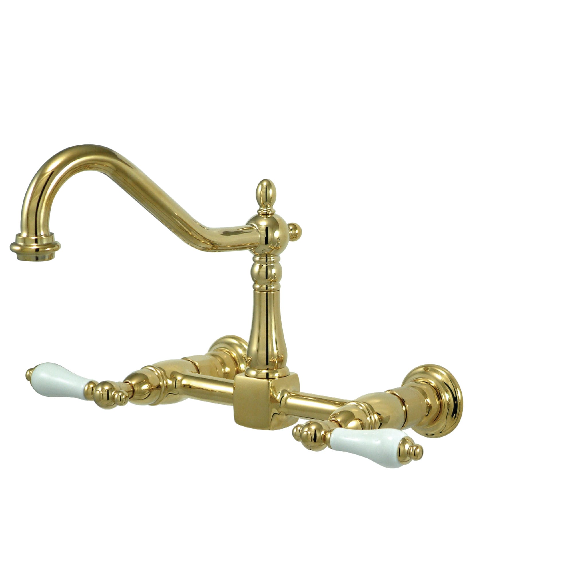 Kingston Brass WLKS1242PL Polished Brass Double Handle Wall-mount Kitchen Faucet