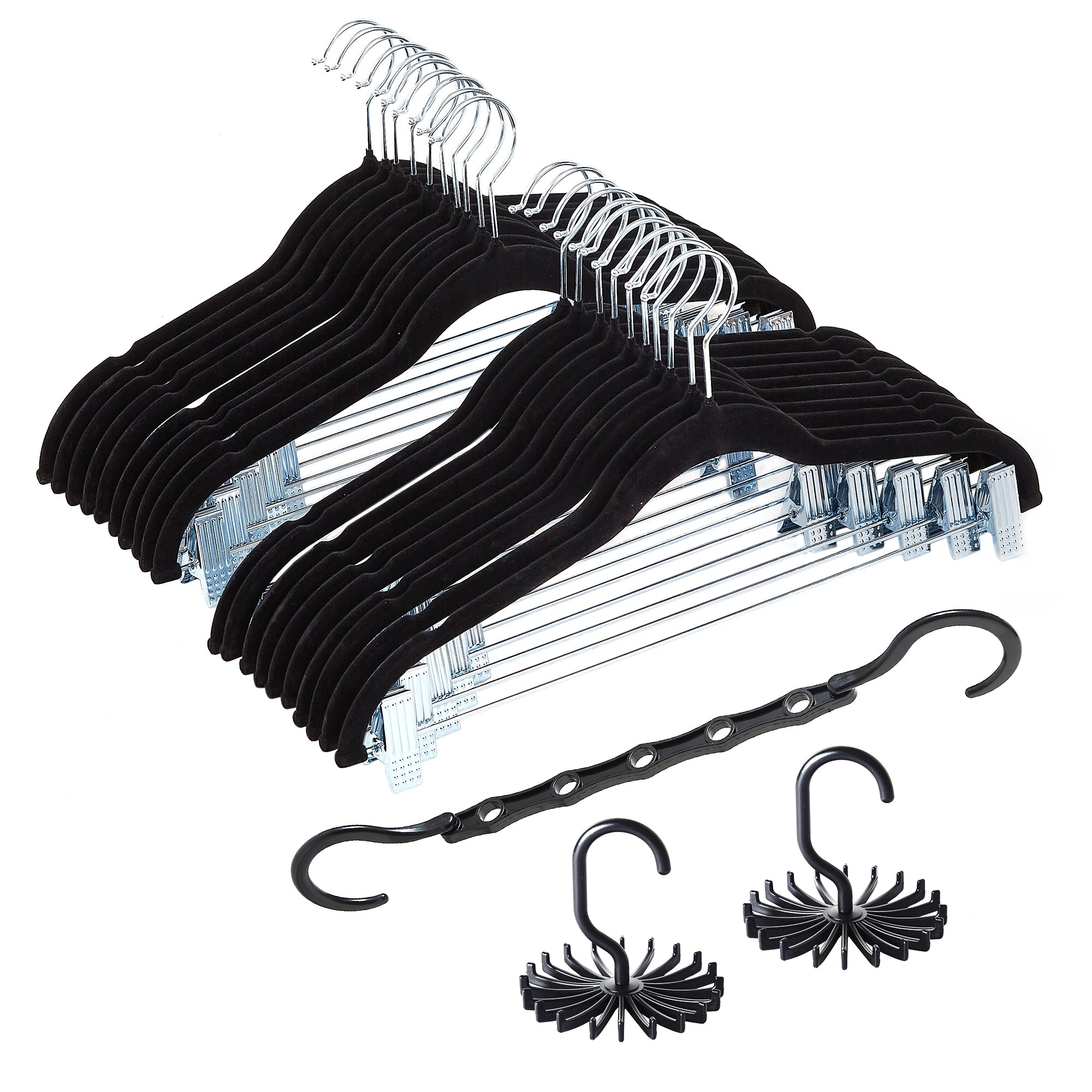 Vecelo LOE-PC-VHWF-BLK-A20 20 Pack Velvet Clothes Hangers with Adjustable Clips Heavy Duty Non Slip Space Saving