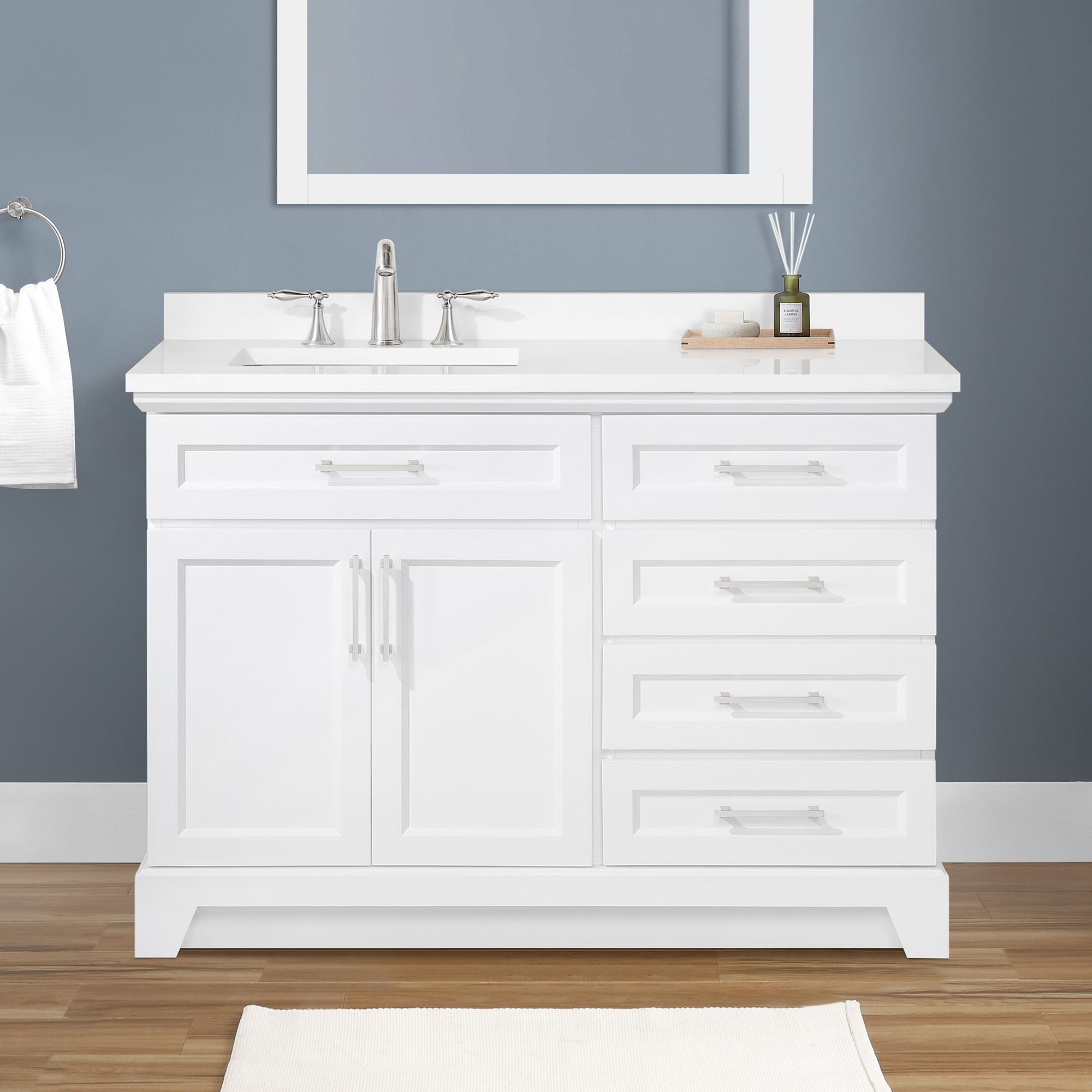 allen + roth FELIX-48W Felix 48-in White Undermount Single sink Bathroom Vanity with White Engineered stone Top