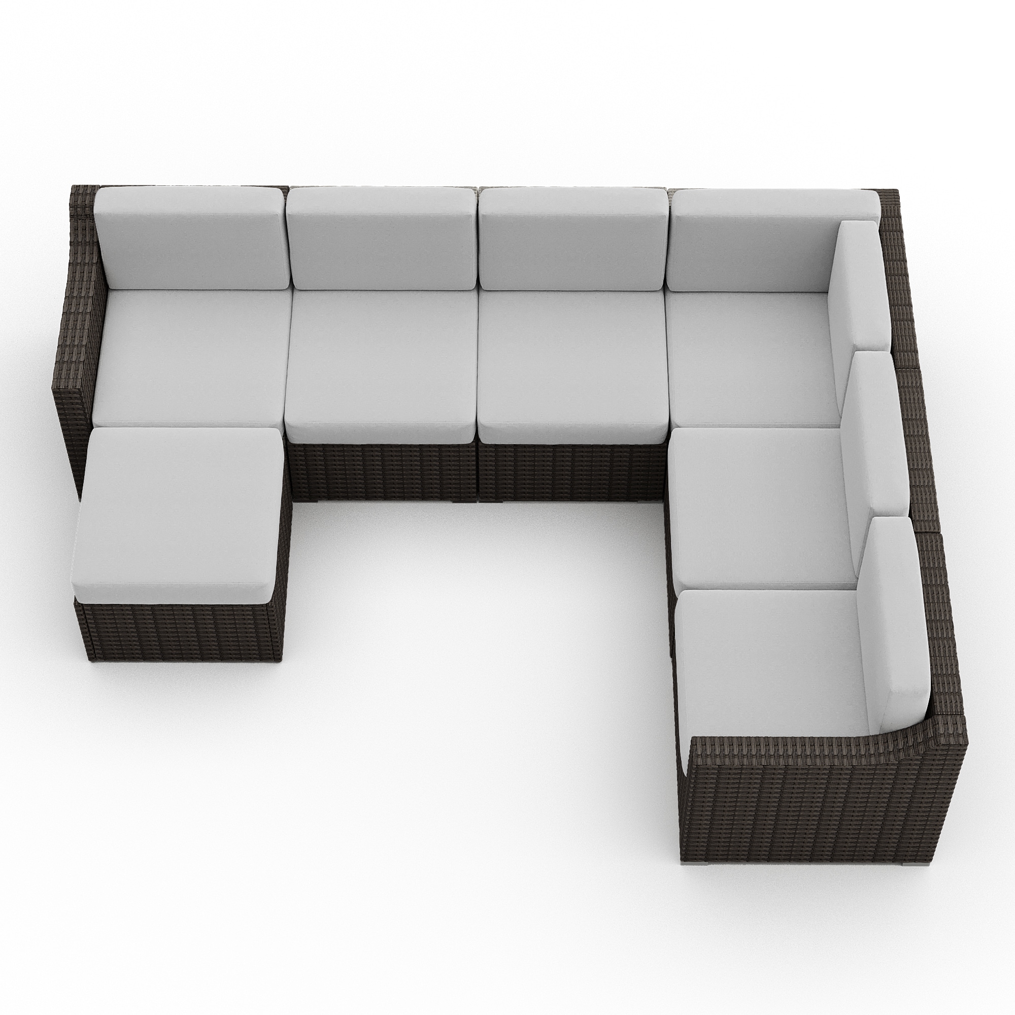  HPO-SF7-ZG-WL2 Wicker Outdoor Sectional with Brown Cushions and Iron Frame
