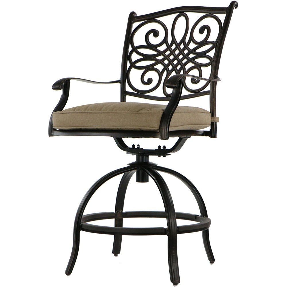 Tan Elegance 48" Aluminum High-Dining Fire Pit Set with 4 Swivel Chairs