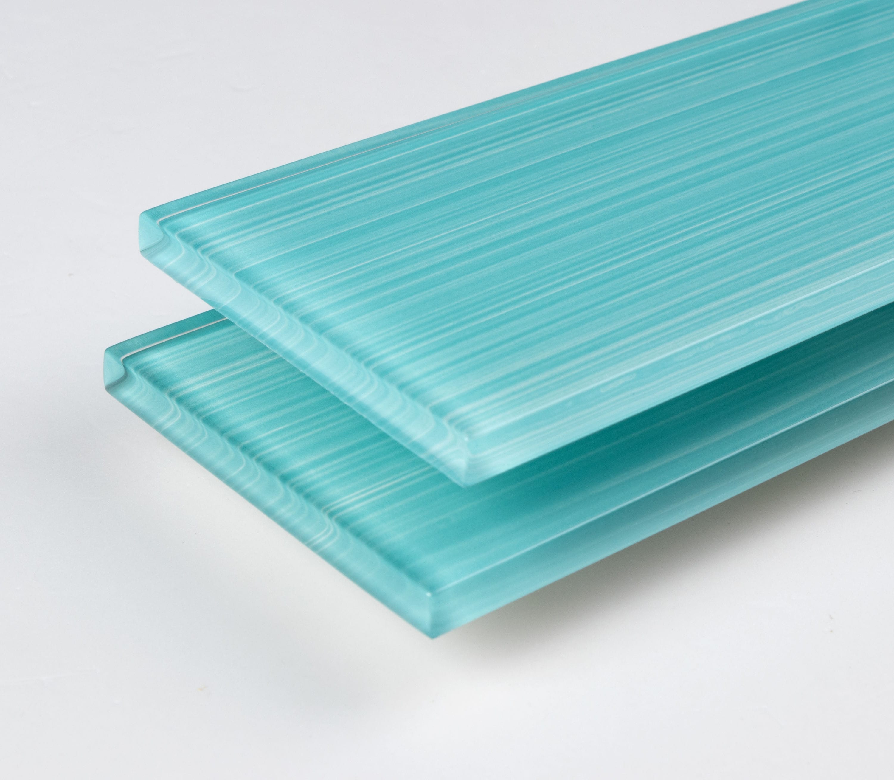 Aqua Blue Hand Painted Polished Glass Subway Wall Tile