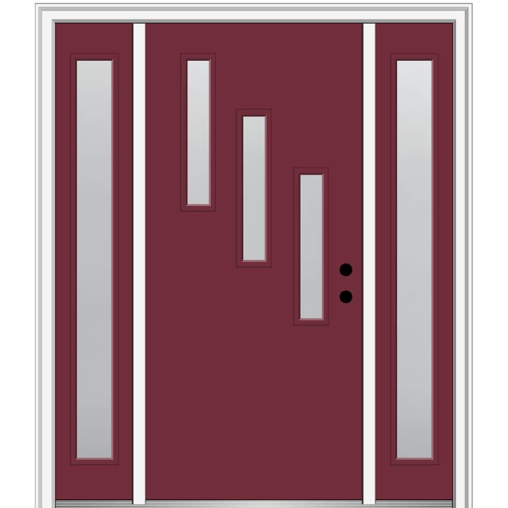 MMI DOOR ZZ350682L 60-in x 80-in x 6-9/16-in Fiberglass Pulse lite Left-hand inswing Burgundy Painted Prehung Front Door with Sidelights with Brickmould Insulating core