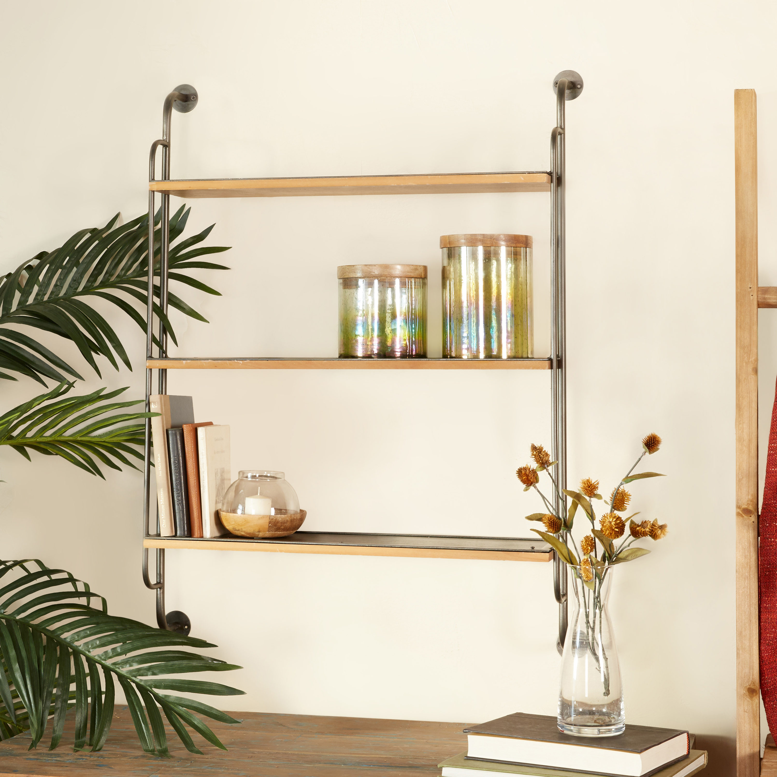 Grayson Lane 82049 25-Inches L x 7-Inches D x 33-Inches H Brown Industrial Metal Rectangular Tiered shelf 3 Decorative Shelves