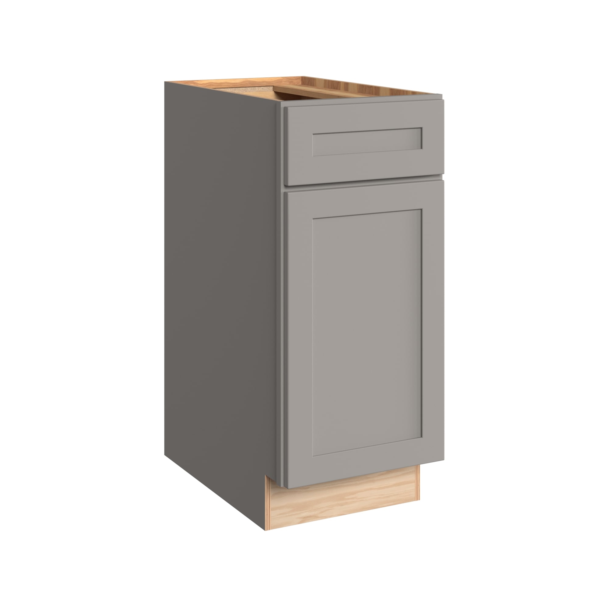 KraftMaid Momentum B15RG81 Deveron 15-in W x 34.5-in H x 24-in D Pebble Grey Base Fully assembled Plywood Cabinet (Recessed Panel Shaker)