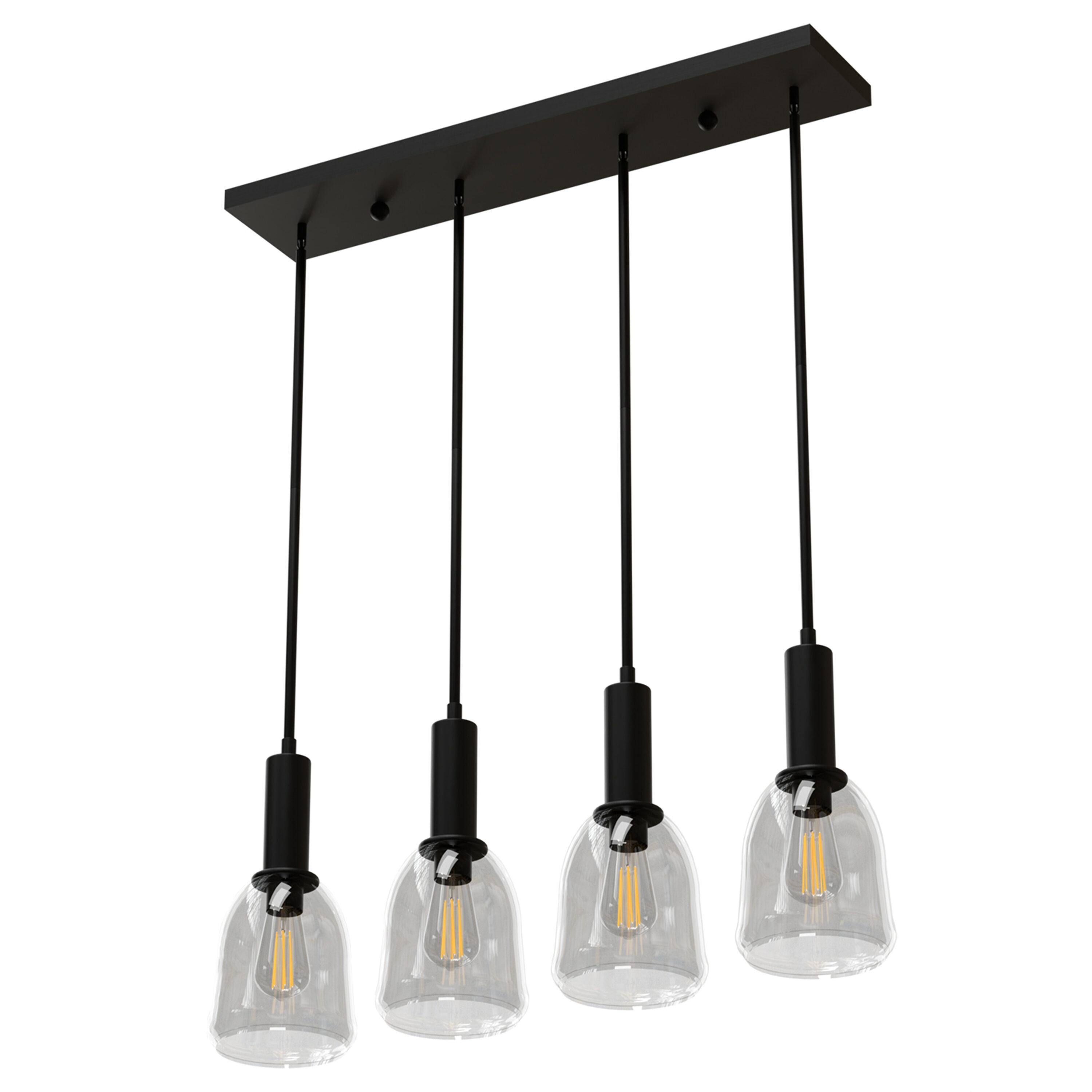 Matte Black Glass 4-Light Linear Pendant Fixture