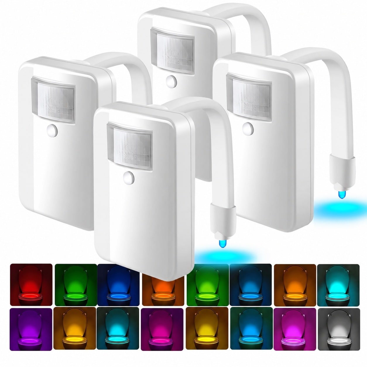 Vrbgify  4 Pack Toilet Night Light Motion Sensor LED 16 Color Nightlight for Bathroom Bowl Fun Kids Potty Training Home Decor Accessories
