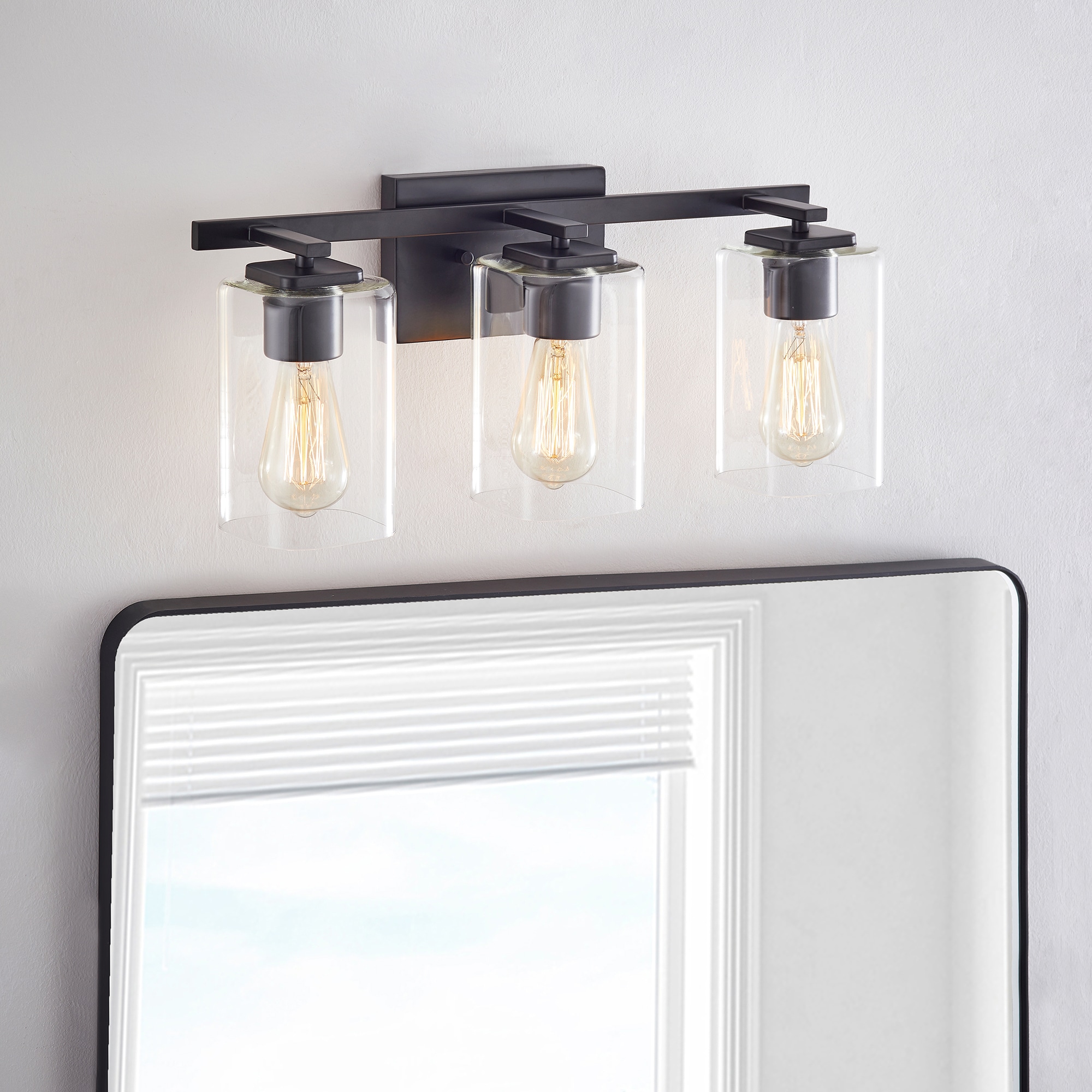 KAWOTI 21214 20.75-in 3 -Light Matte Black Transitional Vanity light