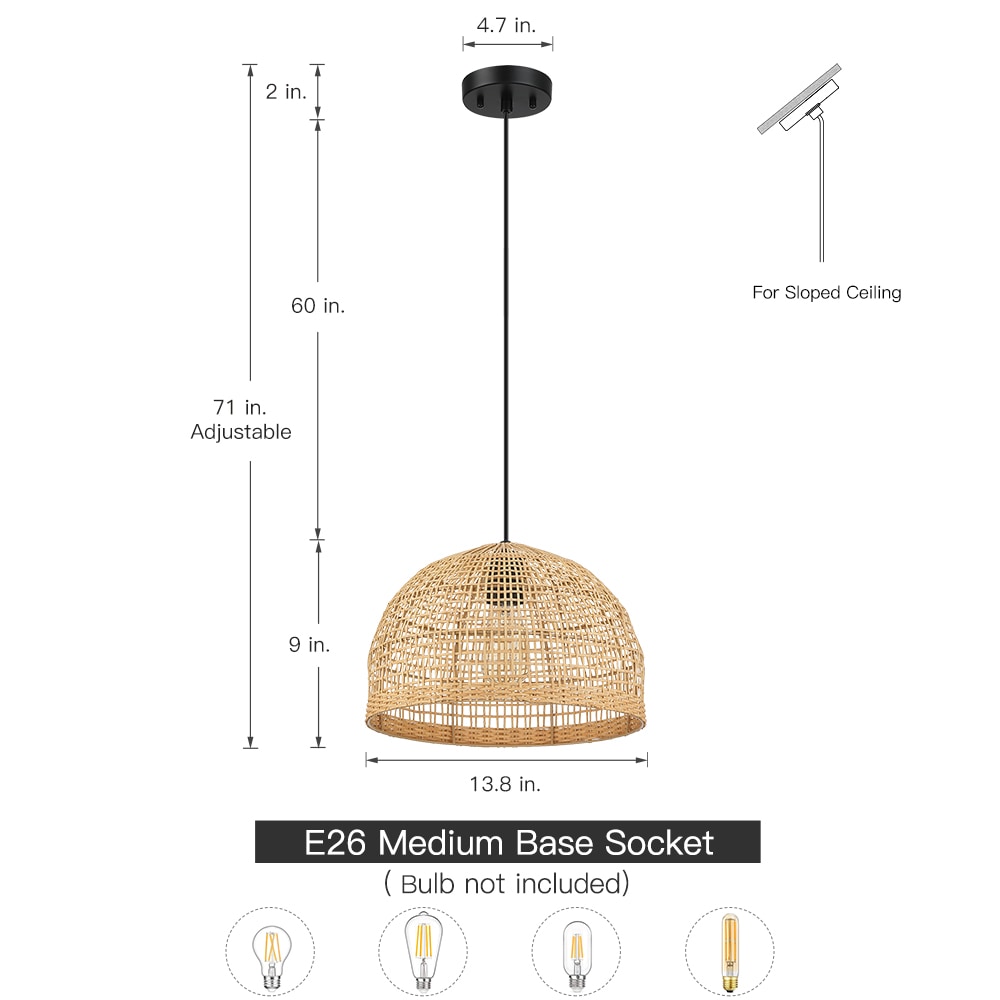 True Fine Woode Black/Wheat Bohemian/Global Dome LED Hanging Pendant ...