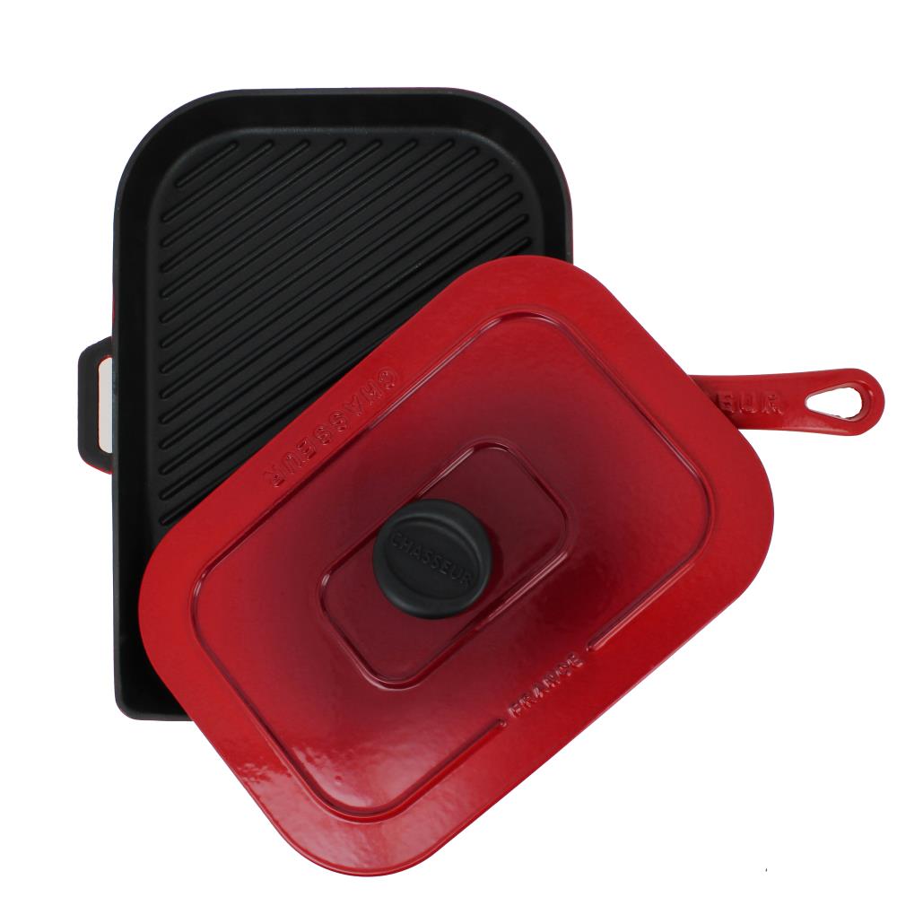 Chasseur French Round Enameled Cast Iron 10 Grill Pan - Red