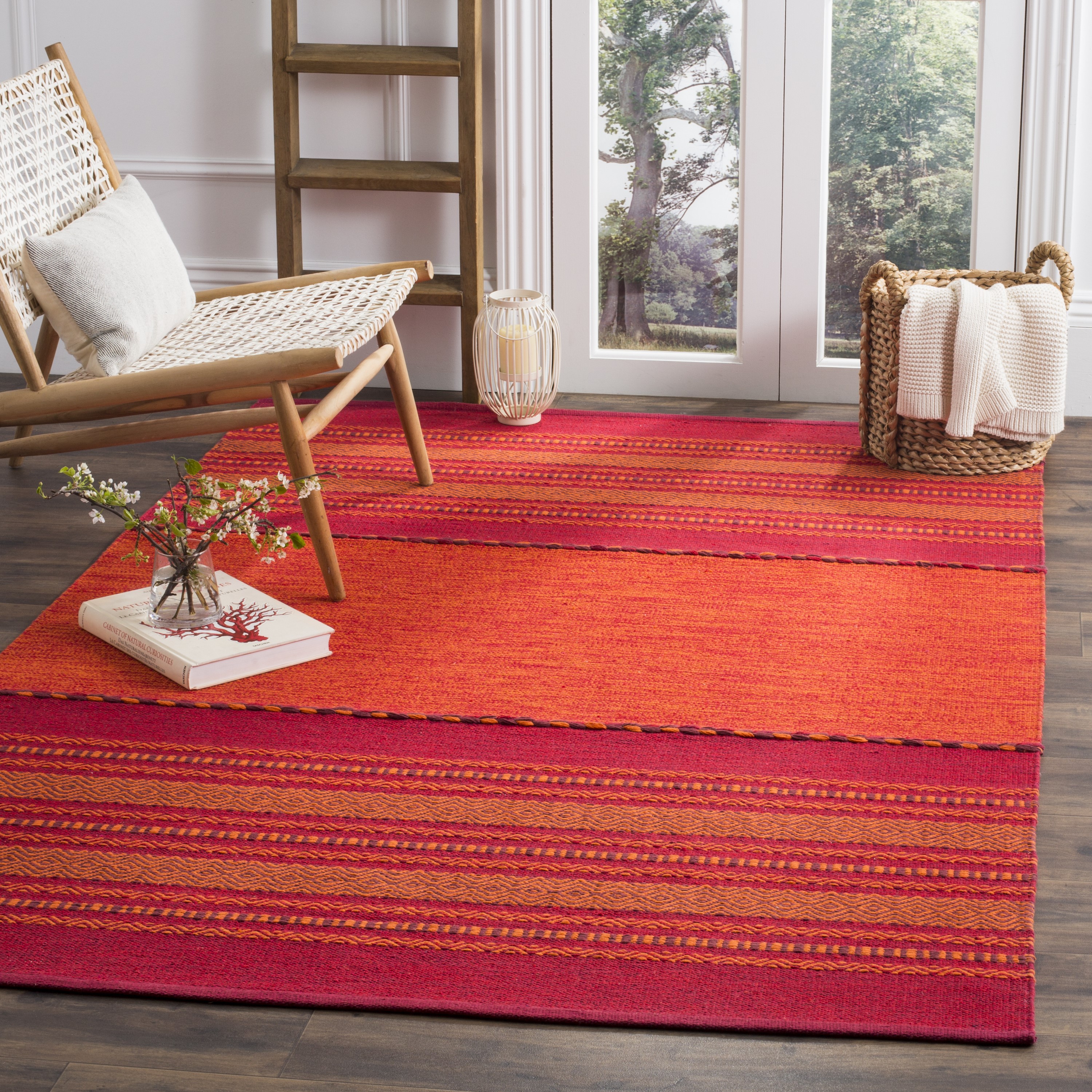 Safavieh MTK215A-24 Montauk Binalong 3 x 4 (ft) Cotton Orange/Red Rectangular Indoor Stripe Coastal Throw rug