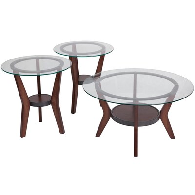 Flash Furniture Fantell Clear Accent, Round Glass Top Coffee Table Sets