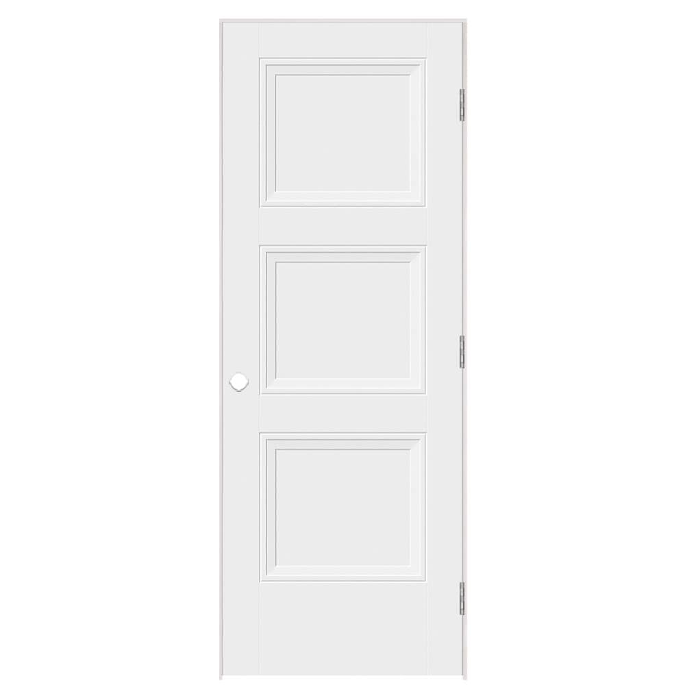 Masonite 1573217 30-in x 80-in Primed Solid core 3-panel square Left hand Smooth Primed Molded composite Flat Jamb Single Prehung Interior Door