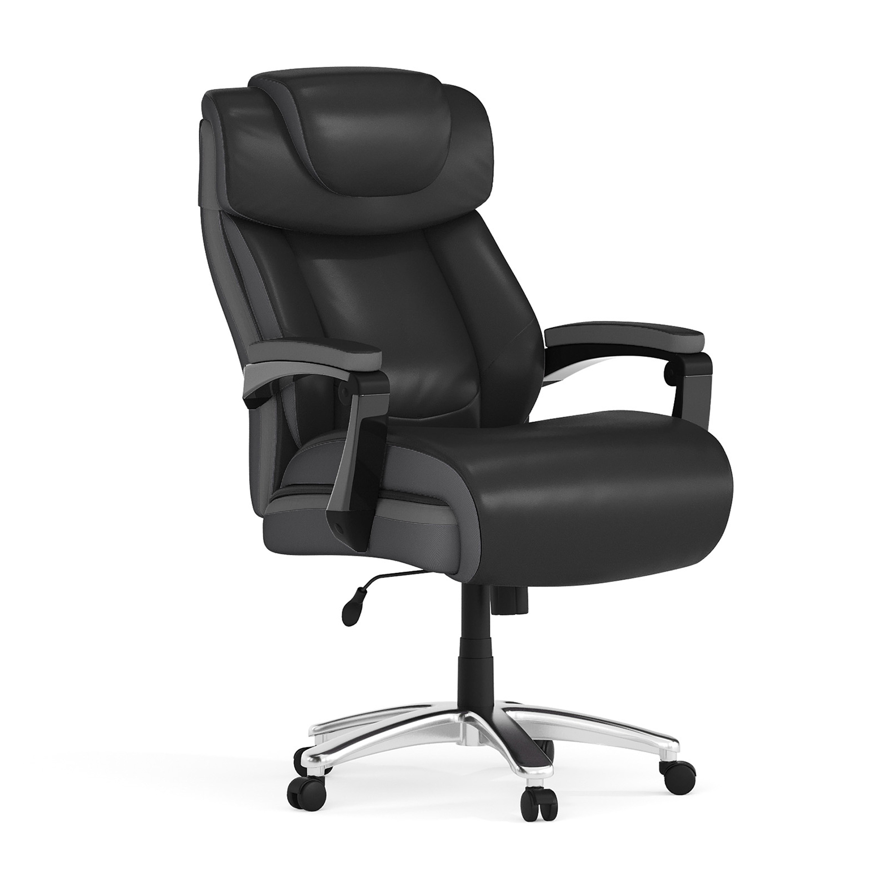 Emma + Oliver - 500 lb Big and Tall Black LeatherSoft Ergonomic Office Chair; Adjustable Headrest