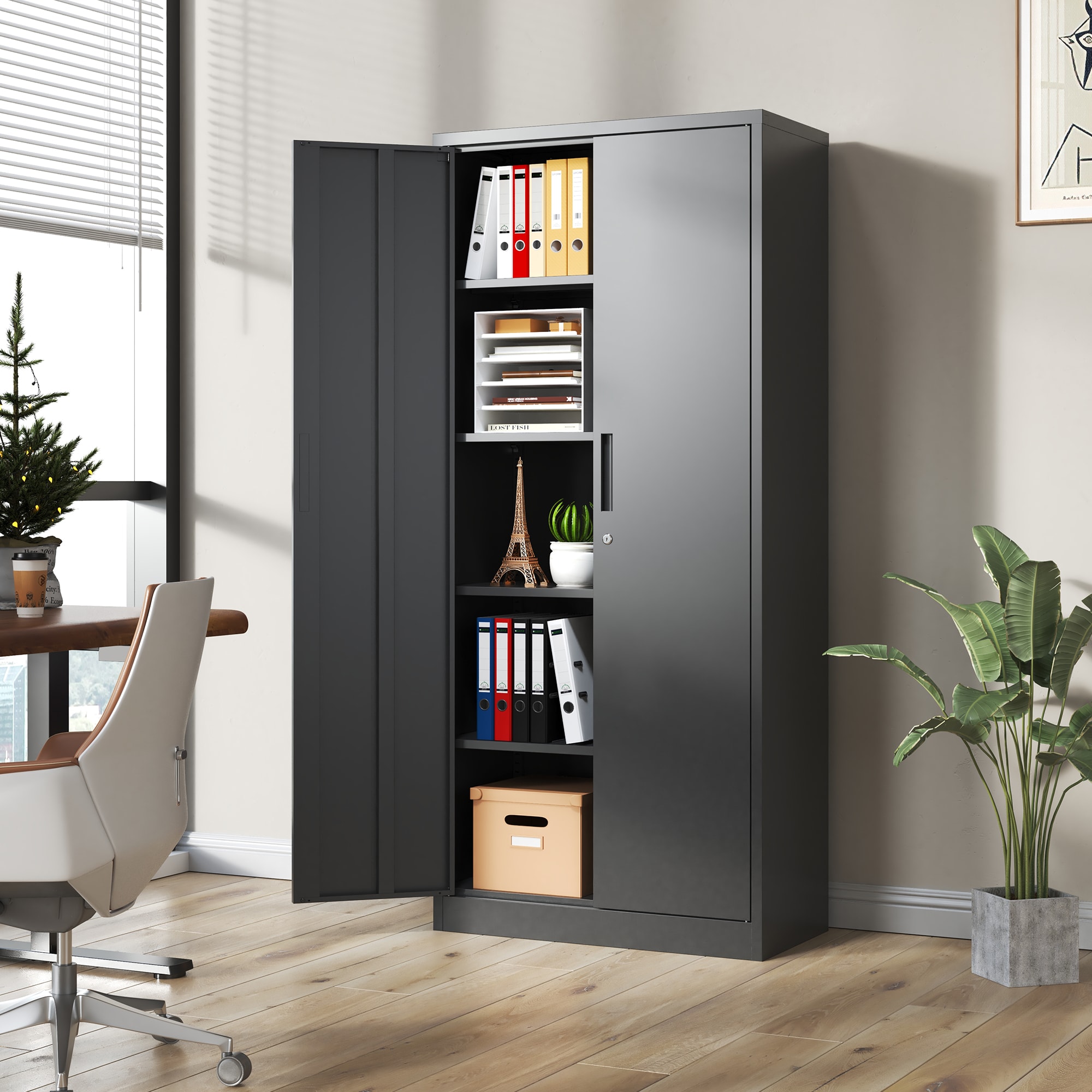 EXTRAUP YHLW1758P211011 Utility Storage Cabinet 36-in W x 72-in H Steel Black Freestanding Utility Storage Cabinet