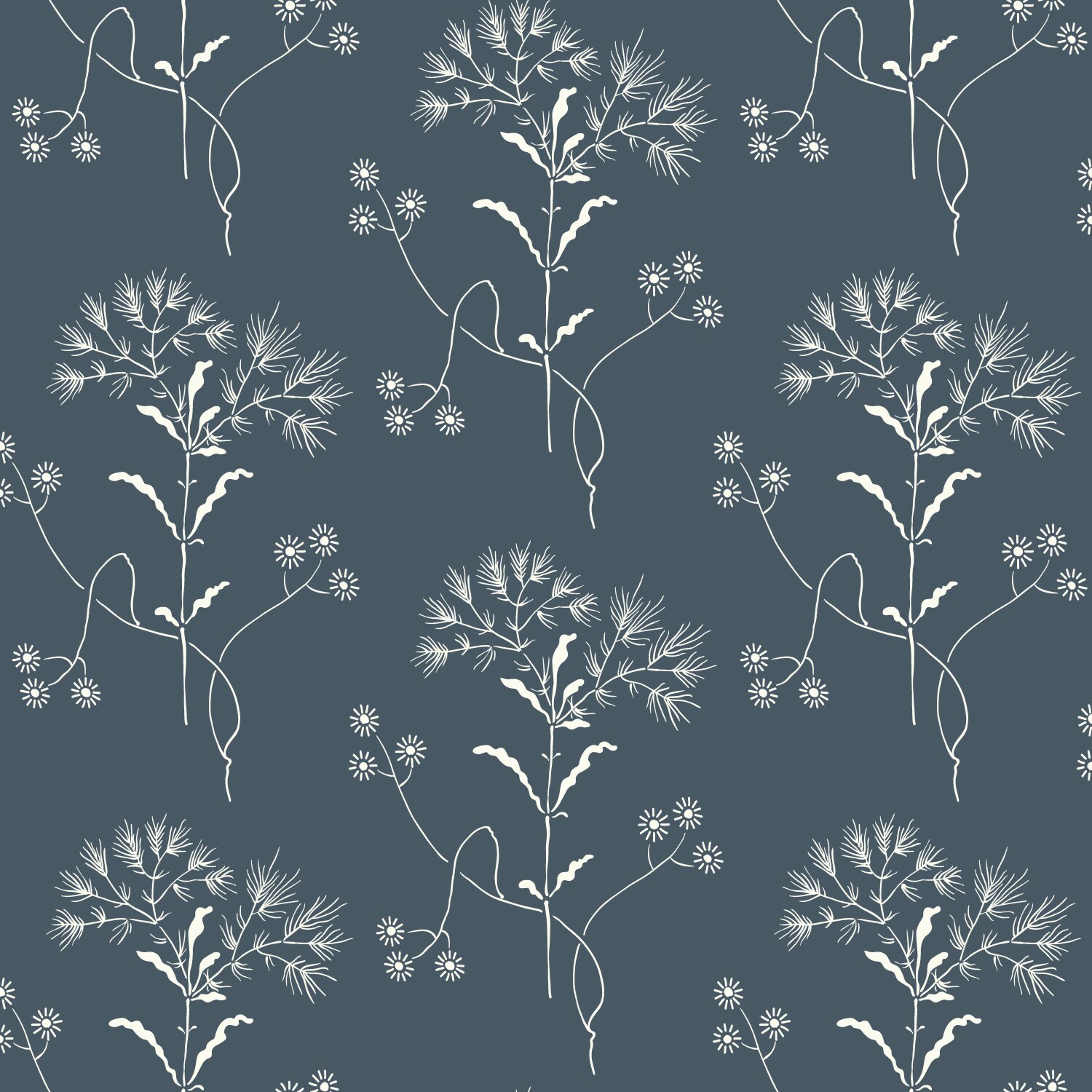 Magnolia Home ME1518 56-sq ft White On Navy Paper Floral Prepasted Soak and Hang Wallpaper