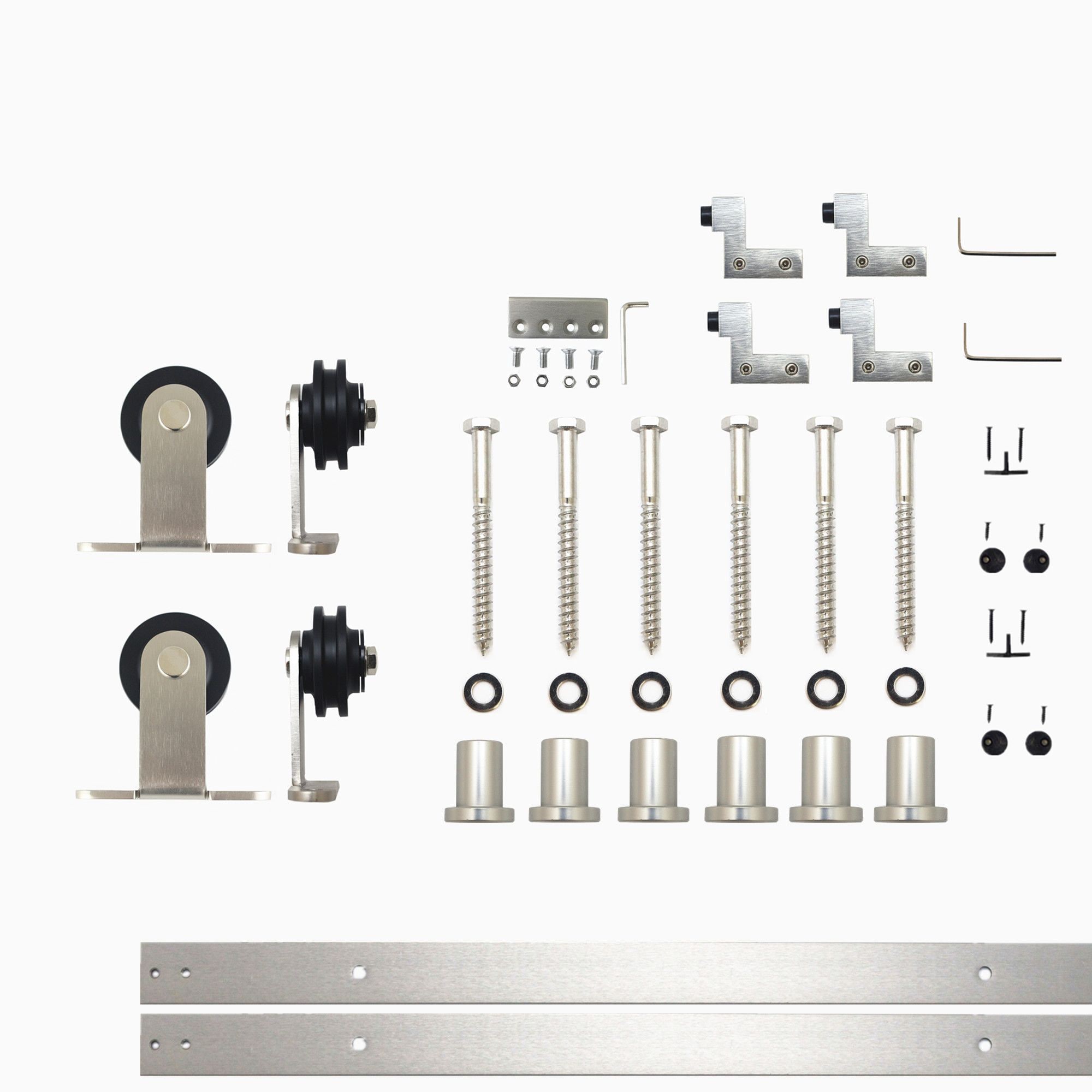 HOMACER DZ2DNZ108C 108-in Brushed Brushed Nickel Indoor Top mount Double Barn door hardware kit
