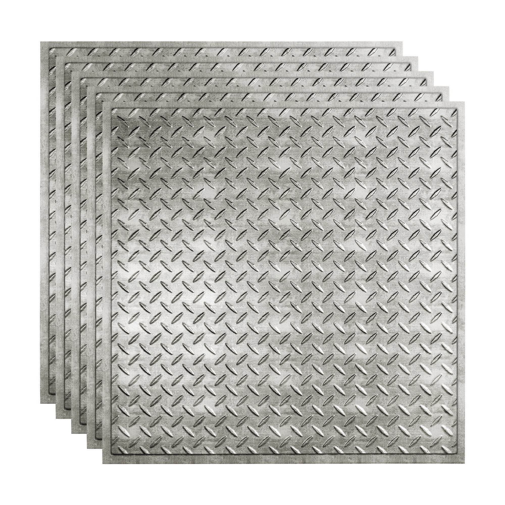 Fasade PL6621 2-ft x 2-ft Diamond Plate Crosshatch Silver PVC Drop Ceiling Tile ( 5 -Pack, 20-Sq. Feet / Case )