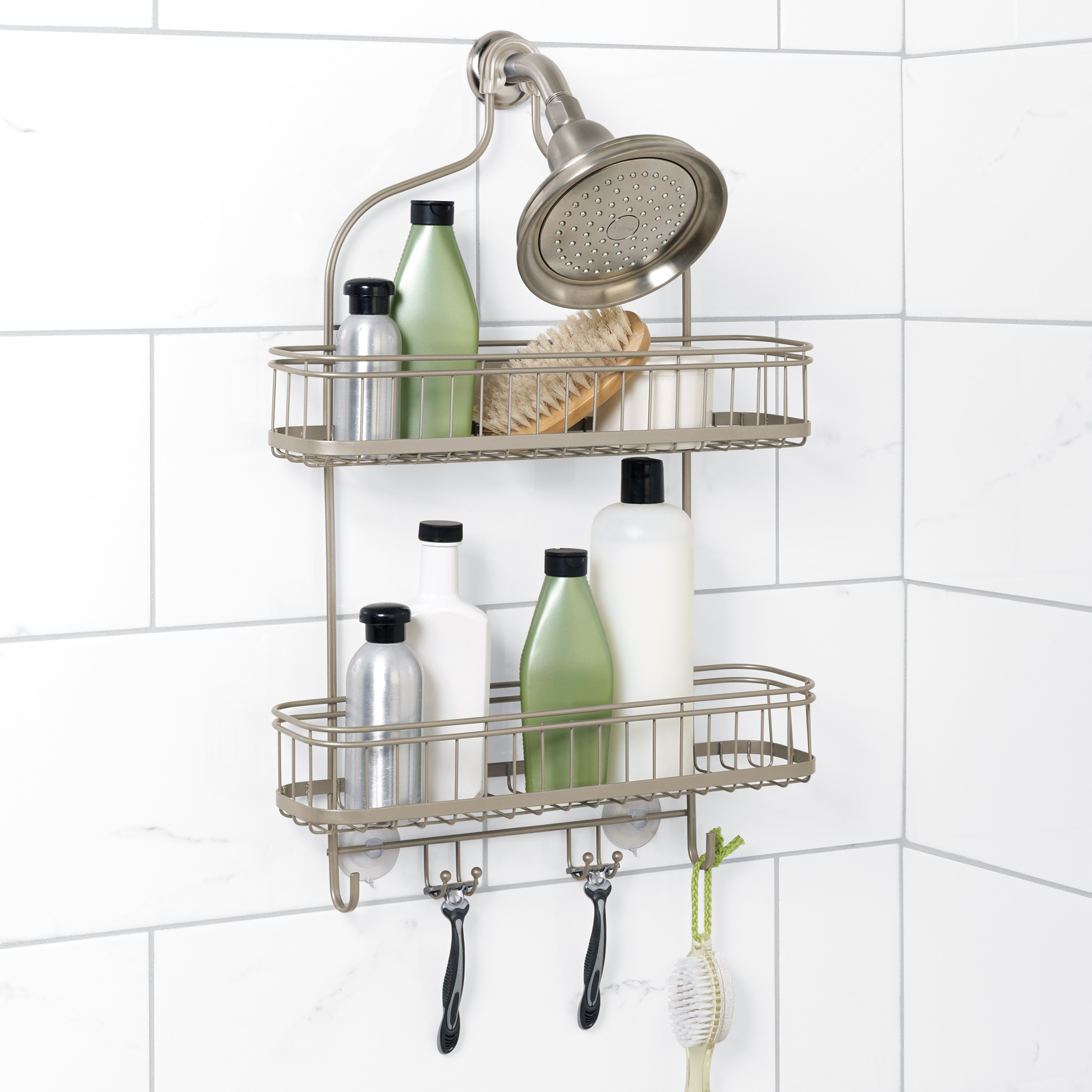 Zenna Home Satin Chrome Aluminum 2-Shelf Hanging Shower Caddy