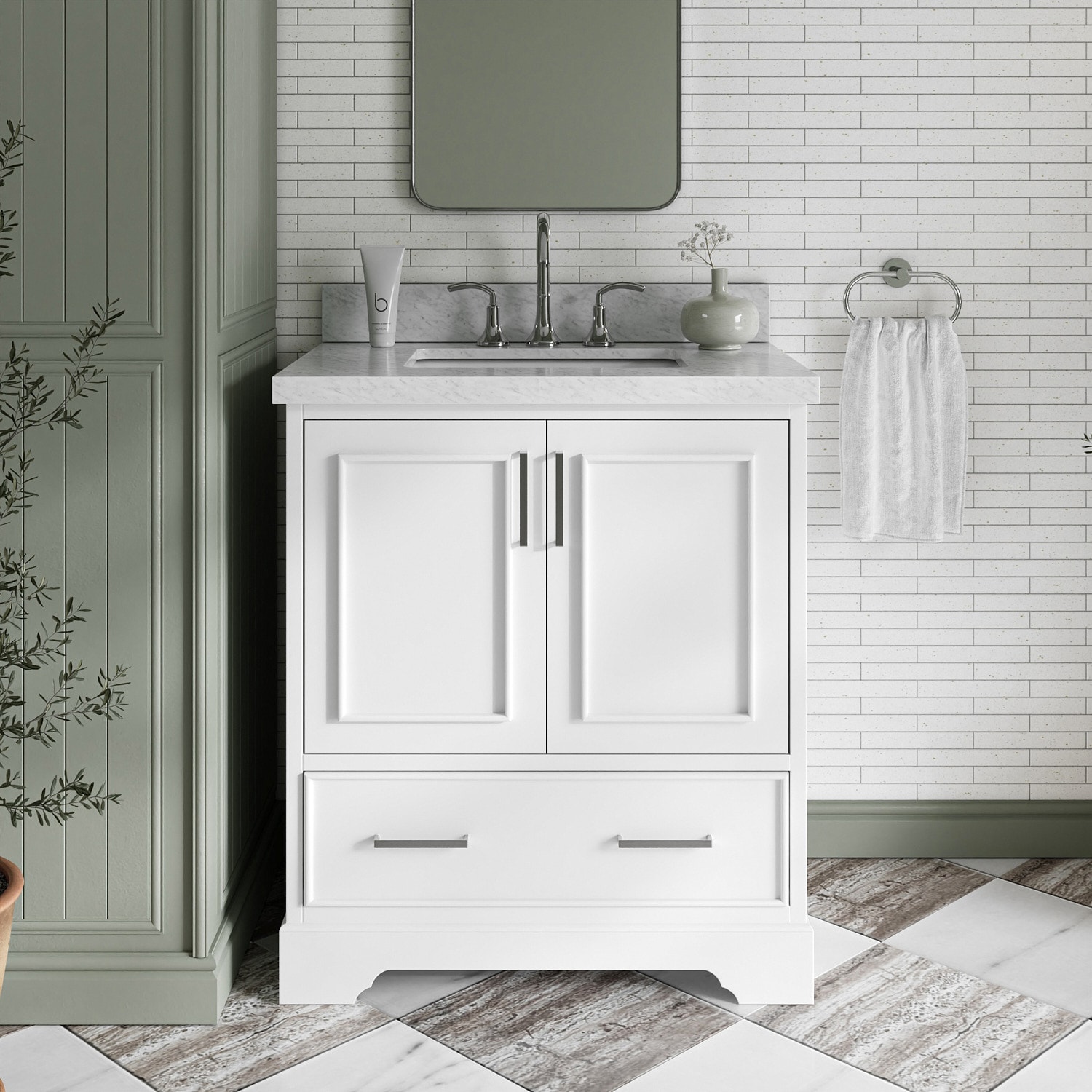 ARIEL M031SCWRVOWHT Stafford 30-in White Undermount Single Sink Bathroom Vanity with Carrara White Marble Marble Top