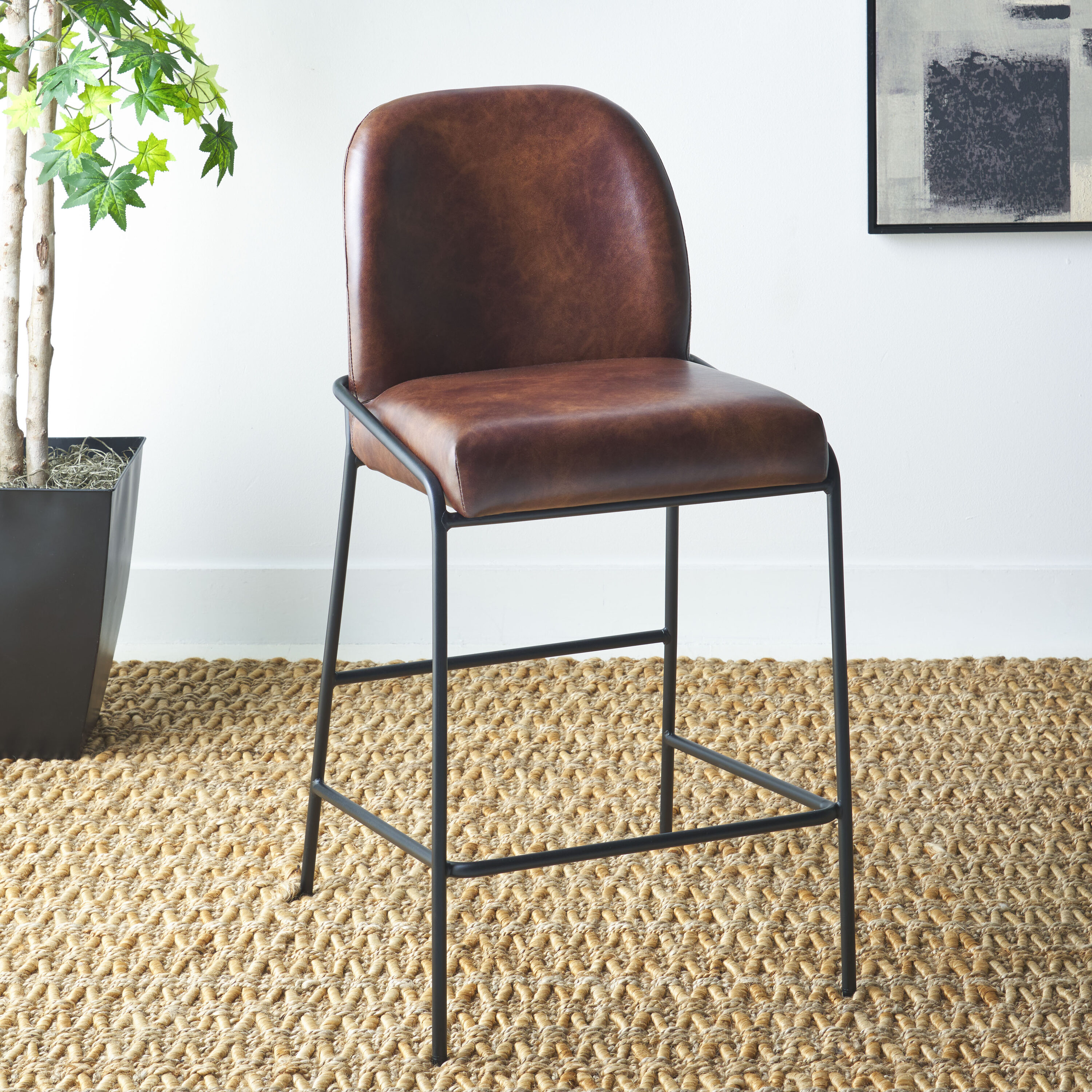 Safavieh BST7511B Dark Brown/Black 26.5-in H Counter height Bucket seat Upholstered Metal Bar Stool and Back