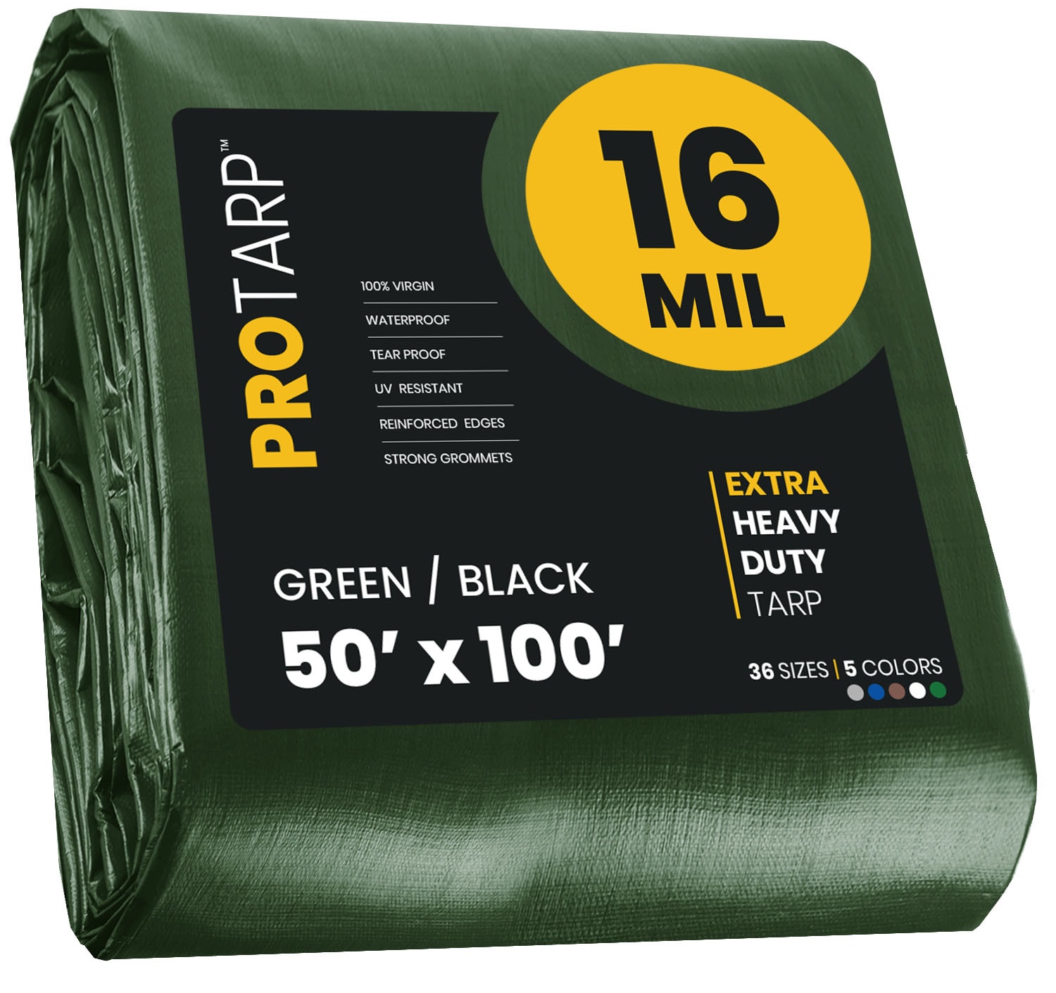 PROTARP PT-103-50X100 50-ft x 100-ft Black Waterproof Commercial Polyethylene 16-Mils Tarp