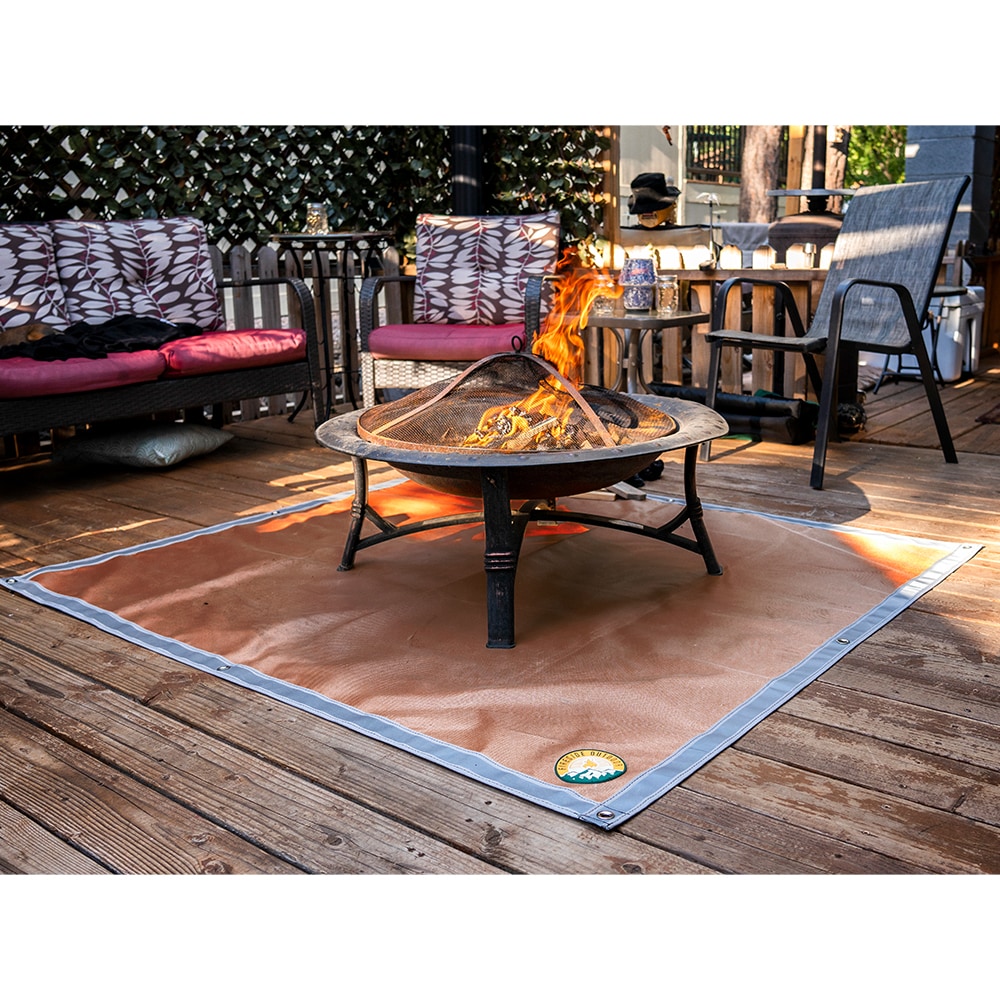 Grill Mat Fire Pit Mat Patio Lawn Tan OR Dark Brown w/Silver Reflective Edging Protect Your Deck Campfire Defender Protect Preserve Ember Mat 