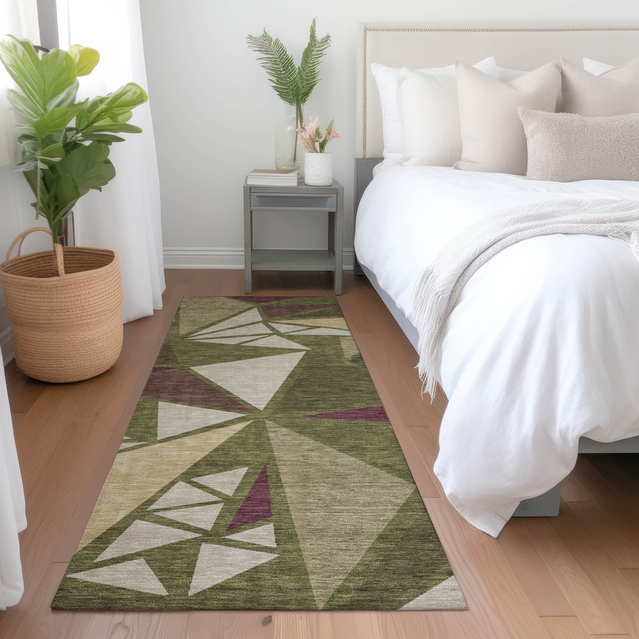 Addison Rugs ACN1039OL2X8 Chantille ACN1039OL 2 x 7 (ft) Polyester Olive Rectangular Indoor/Outdoor Geometric Machine washable Runner rug
