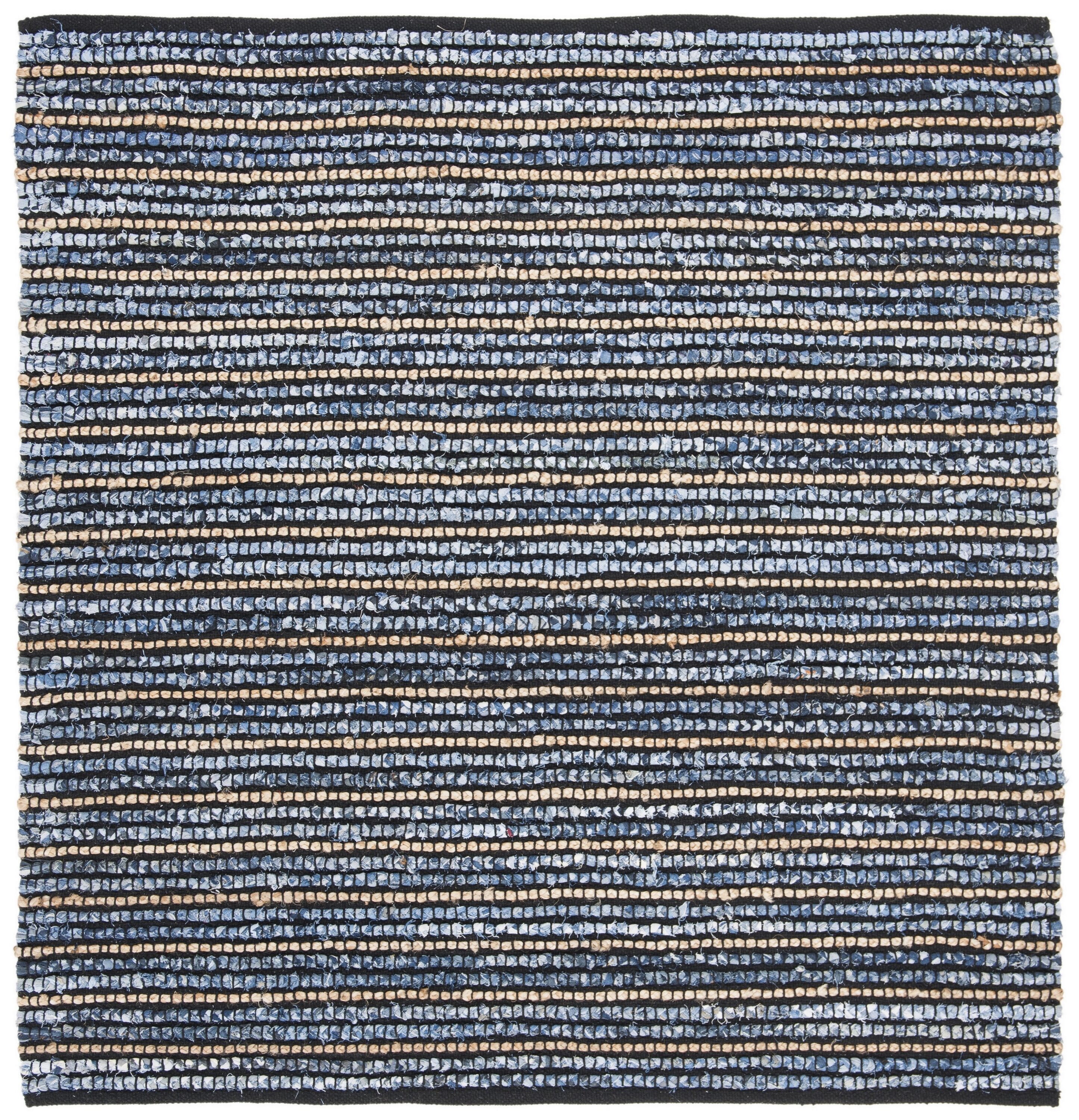 Boho-Chic Handwoven Cotton Rug in Blue/Natural - 6' Square