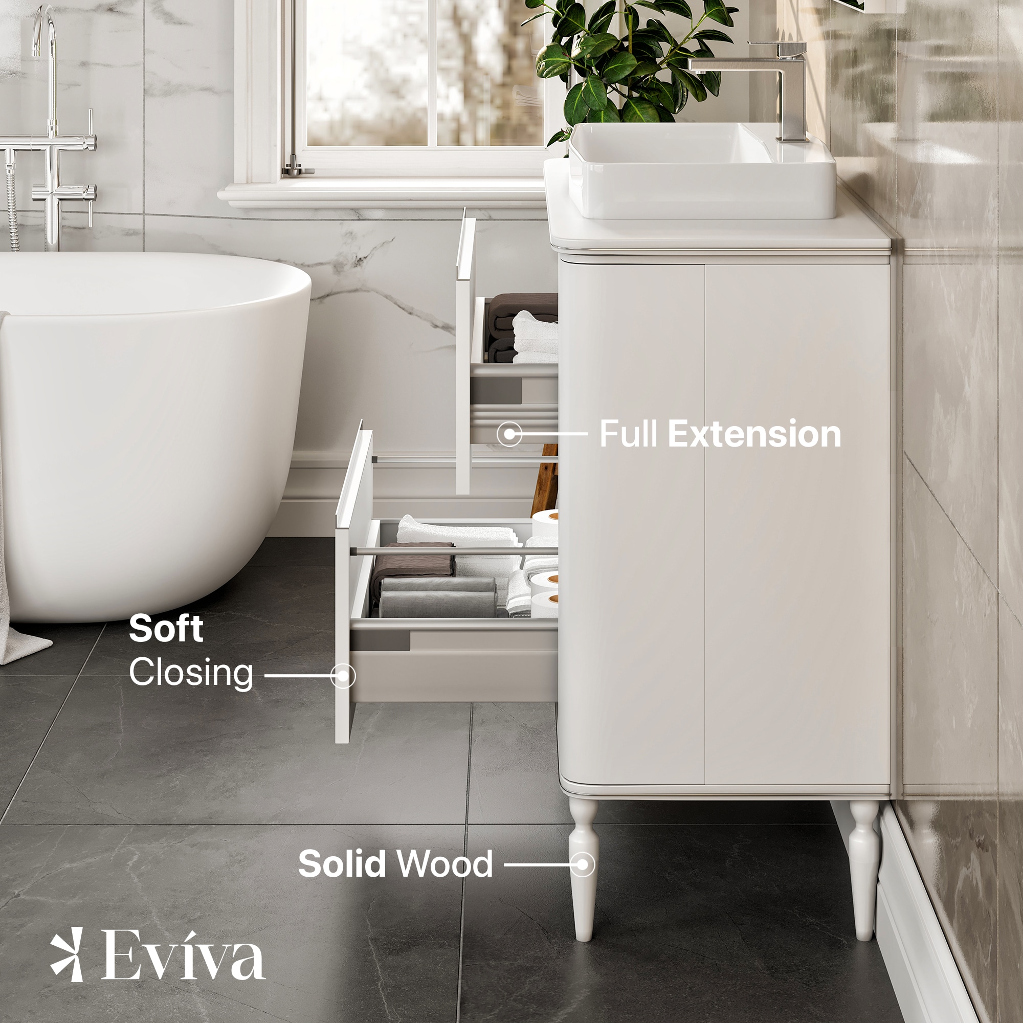 Eviva Duva 40" White Acrylic Freestanding Bathroom Vanity