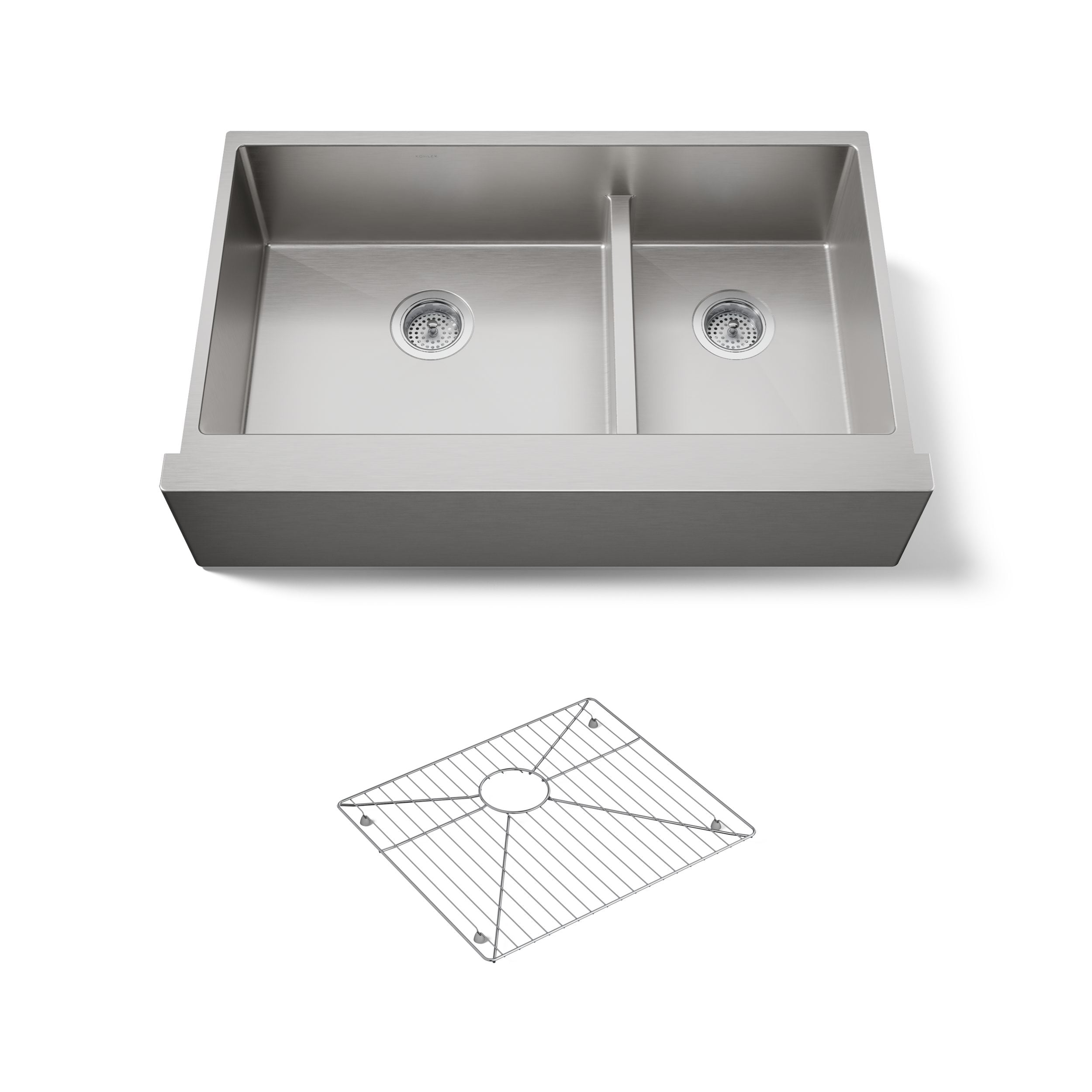 KOHLER Strive Undermount 35.5-in x 21.25-in Stainless steel Double offset bowl 16 -Gauge Kitchen Sink