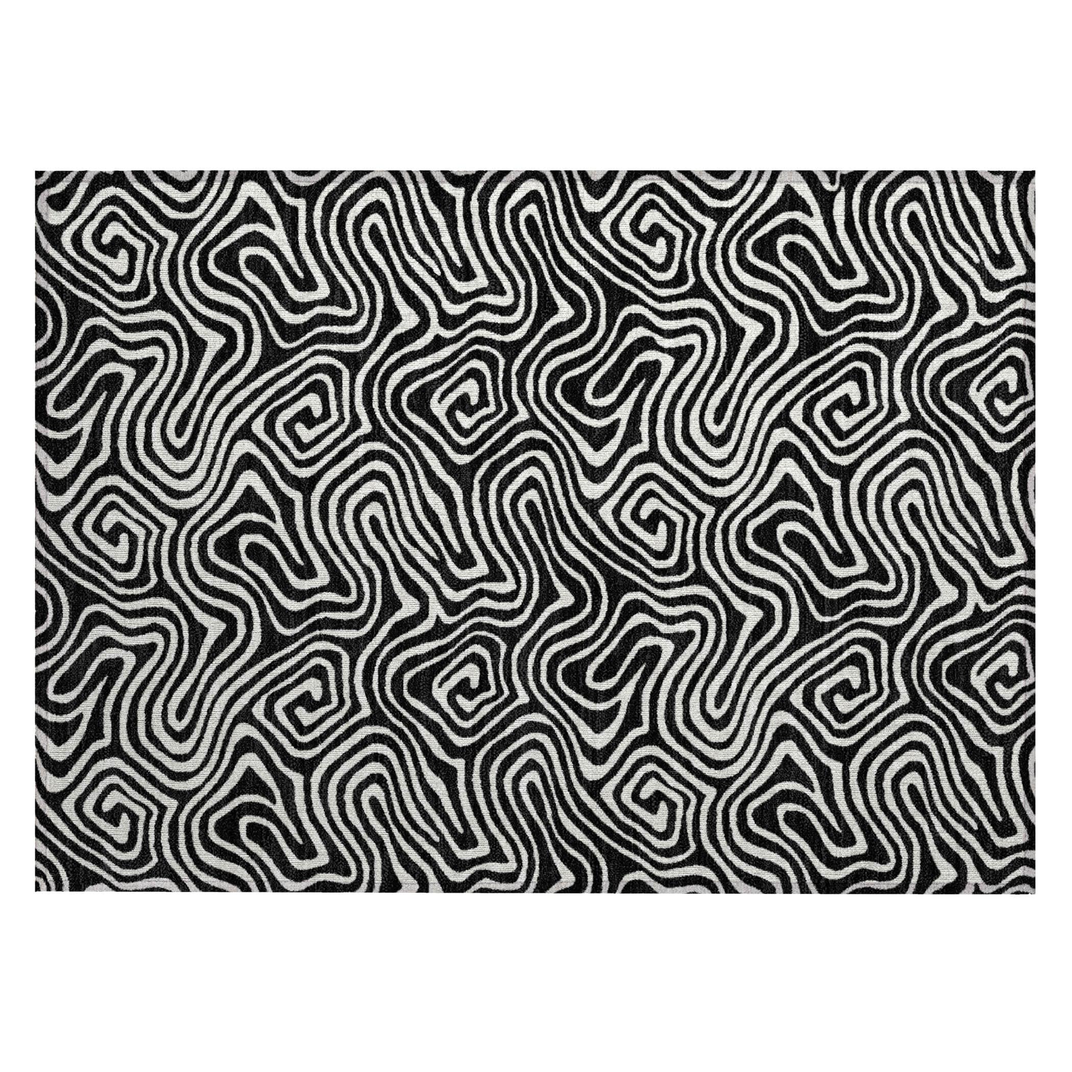 Black and White Flat Woven Synthetic Rectangular Rug