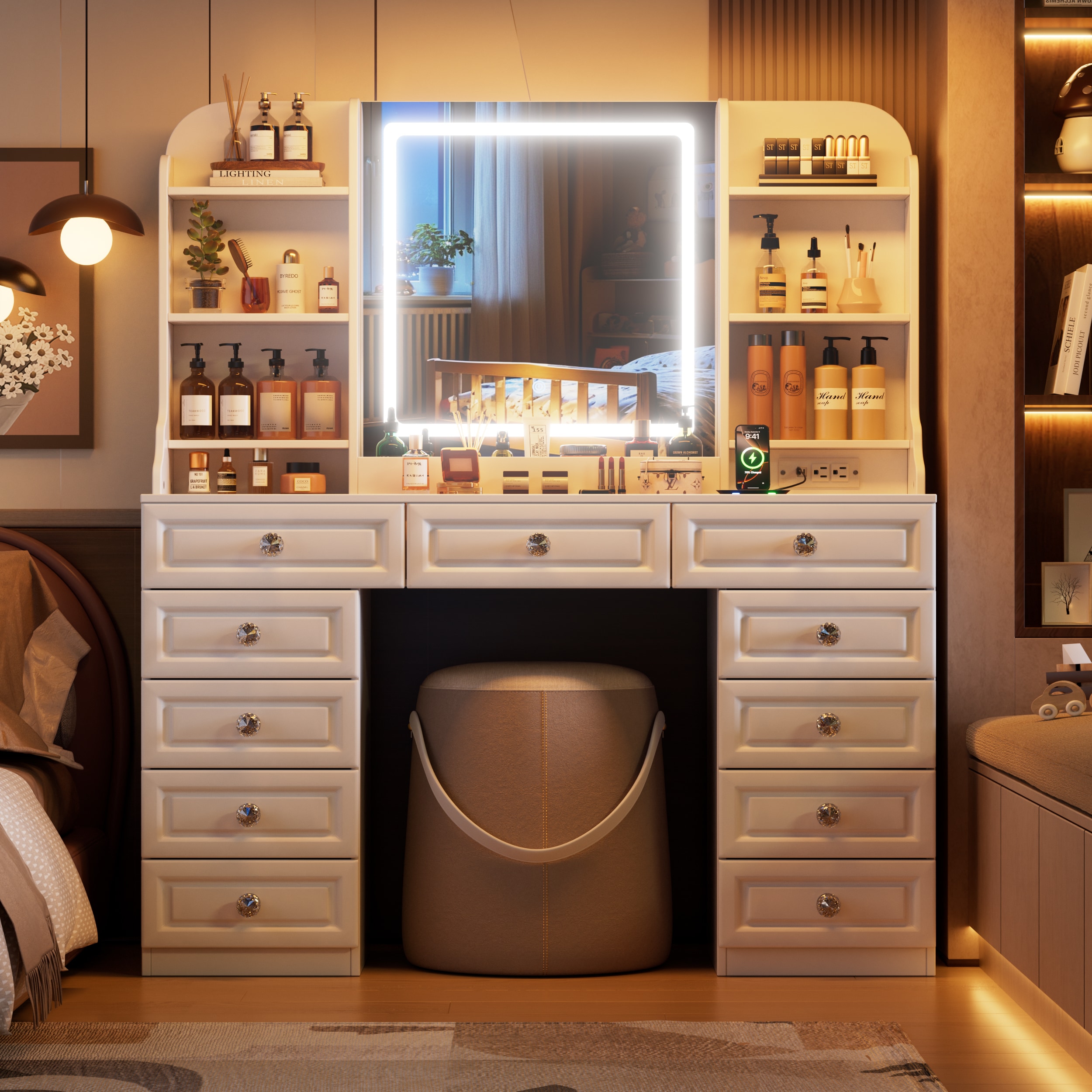 PAKASEPT TTAC031WXY250318 47.3-in White Makeup Vanity