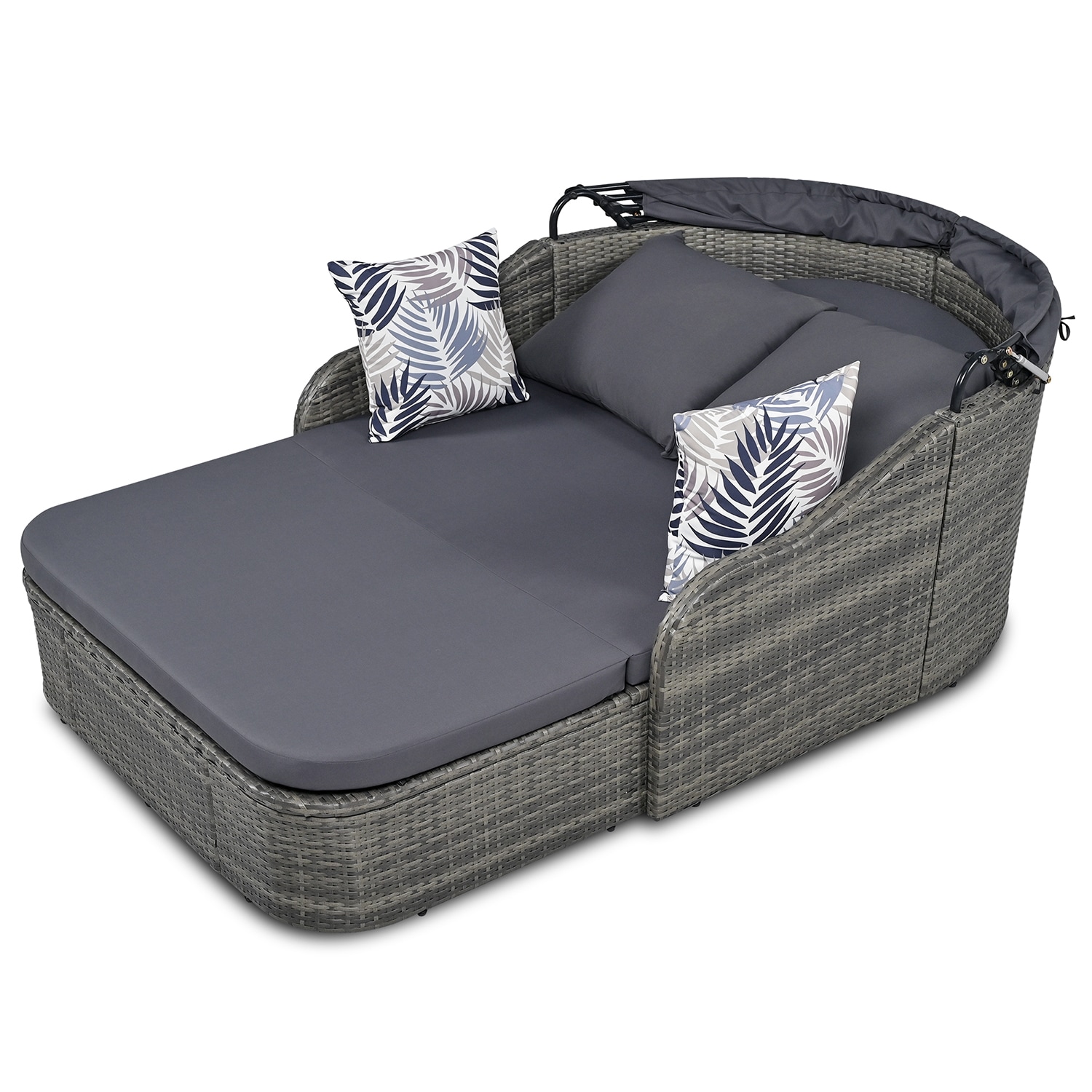 GZMR Double Lounge Wicker Black Steel Frame Stationary